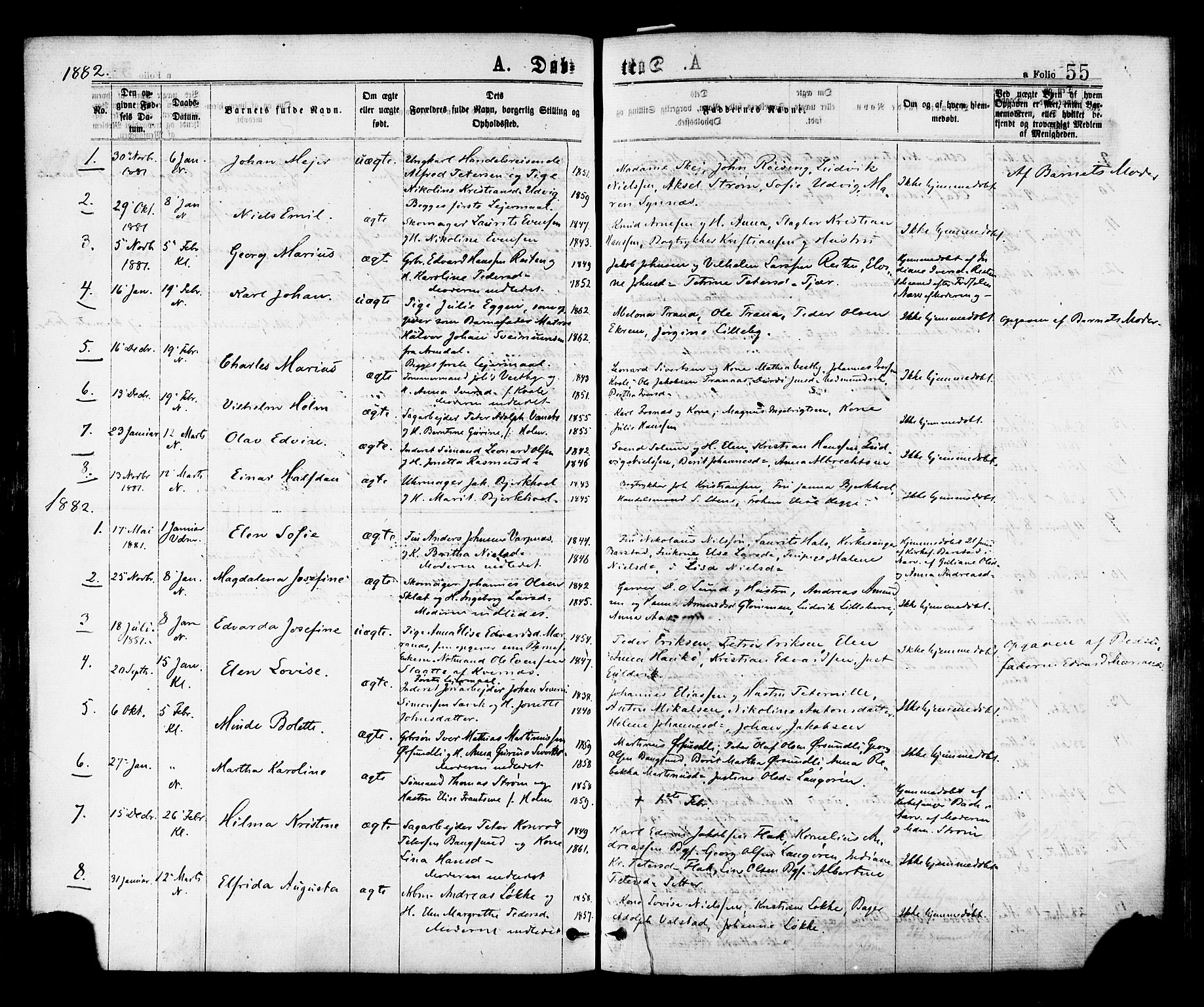 Ministerialprotokoller, klokkerbøker og fødselsregistre - Nord-Trøndelag, AV/SAT-A-1458/768/L0572: Parish register (official) no. 768A07, 1874-1886, p. 55