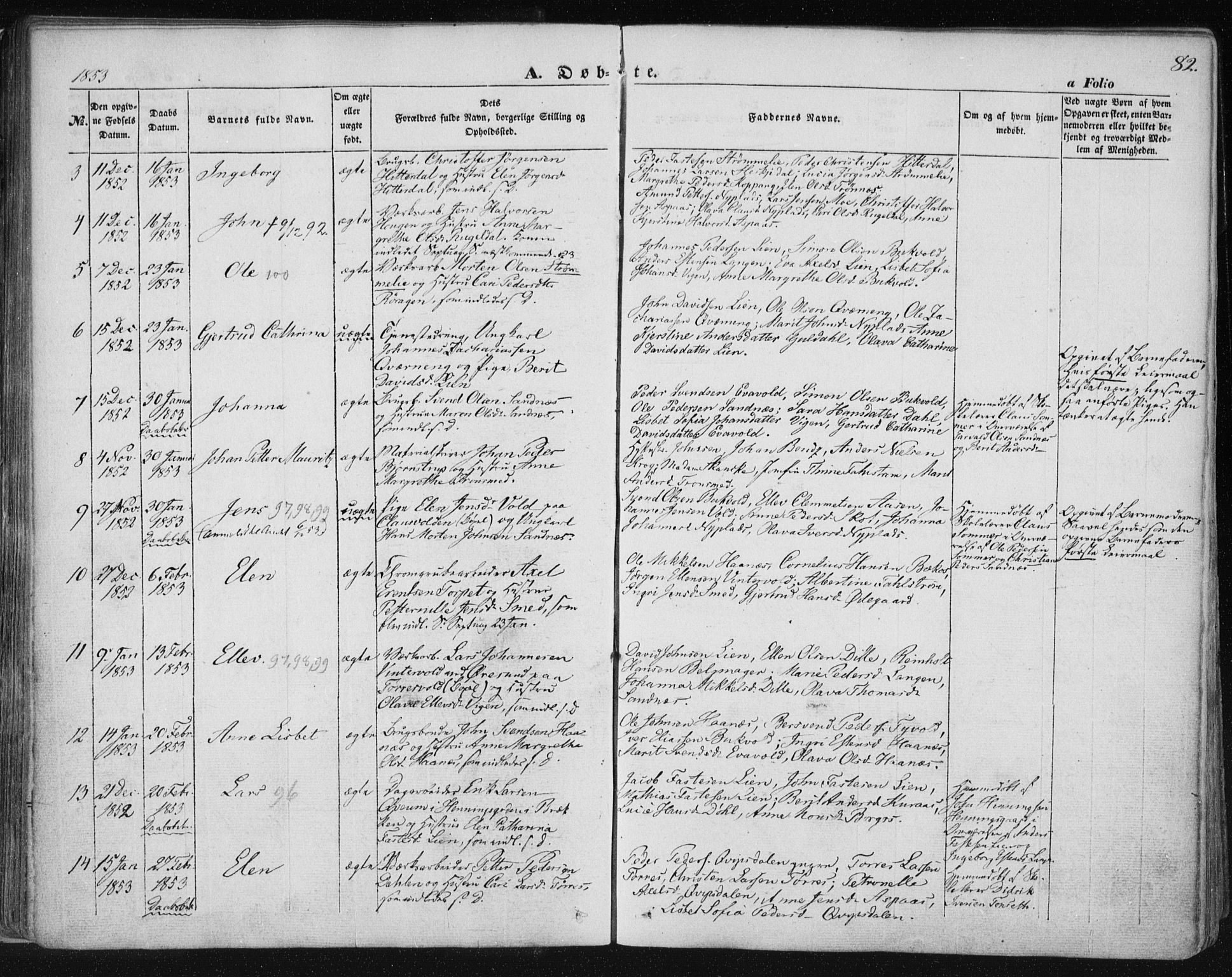 Ministerialprotokoller, klokkerbøker og fødselsregistre - Sør-Trøndelag, SAT/A-1456/681/L0931: Parish register (official) no. 681A09, 1845-1859, p. 82