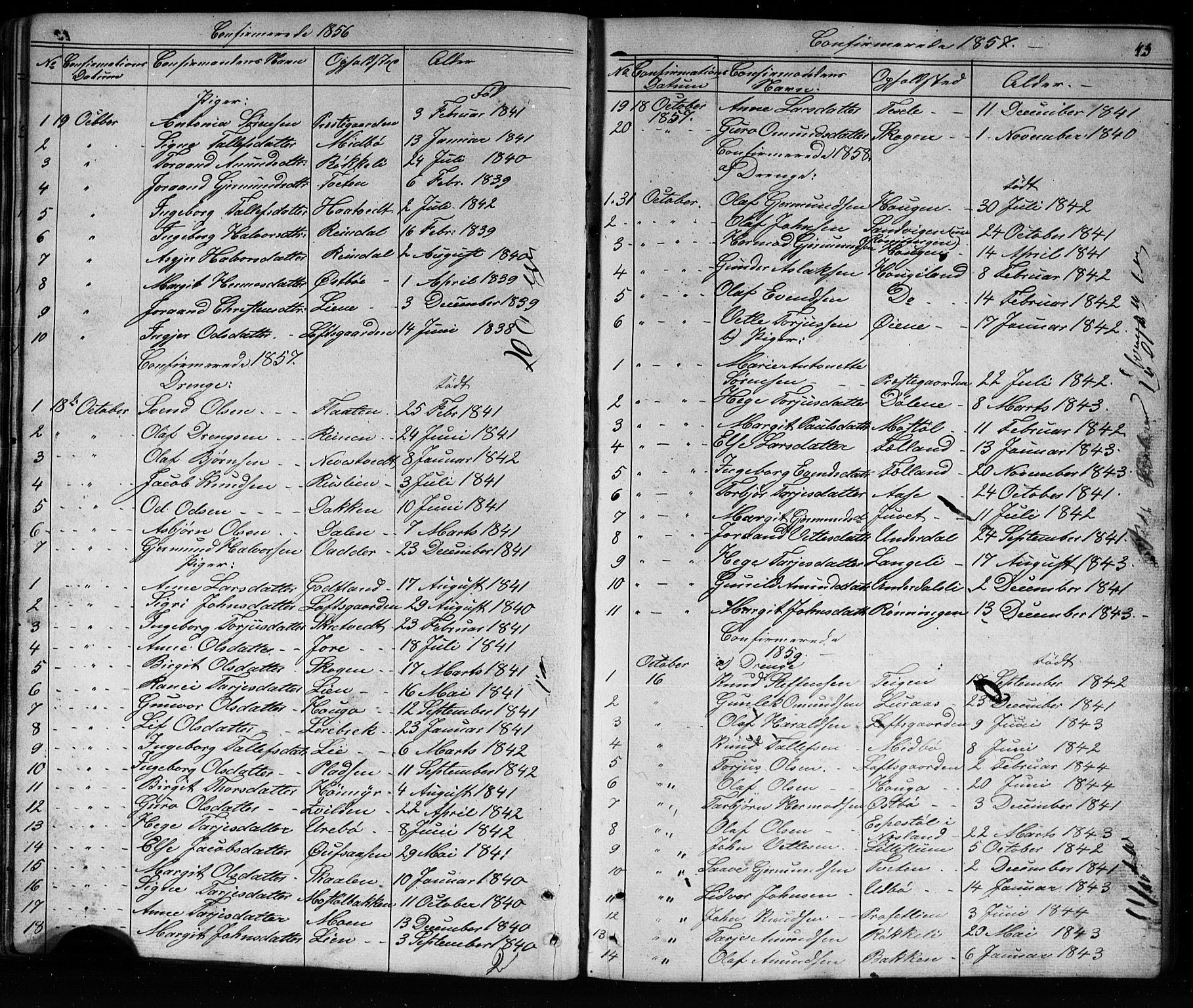 Mo kirkebøker, SAKO/A-286/G/Ga/L0001: Parish register (copy) no. I 1, 1851-1891, p. 43