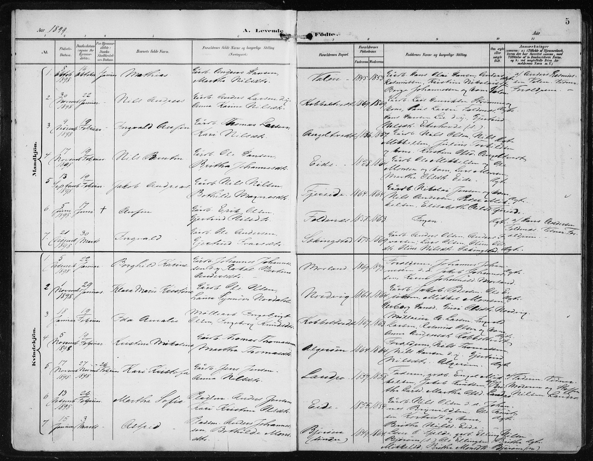 Fjell sokneprestembete, SAB/A-75301/H/Haa: Parish register (official) no. A  9, 1899-1910, p. 5