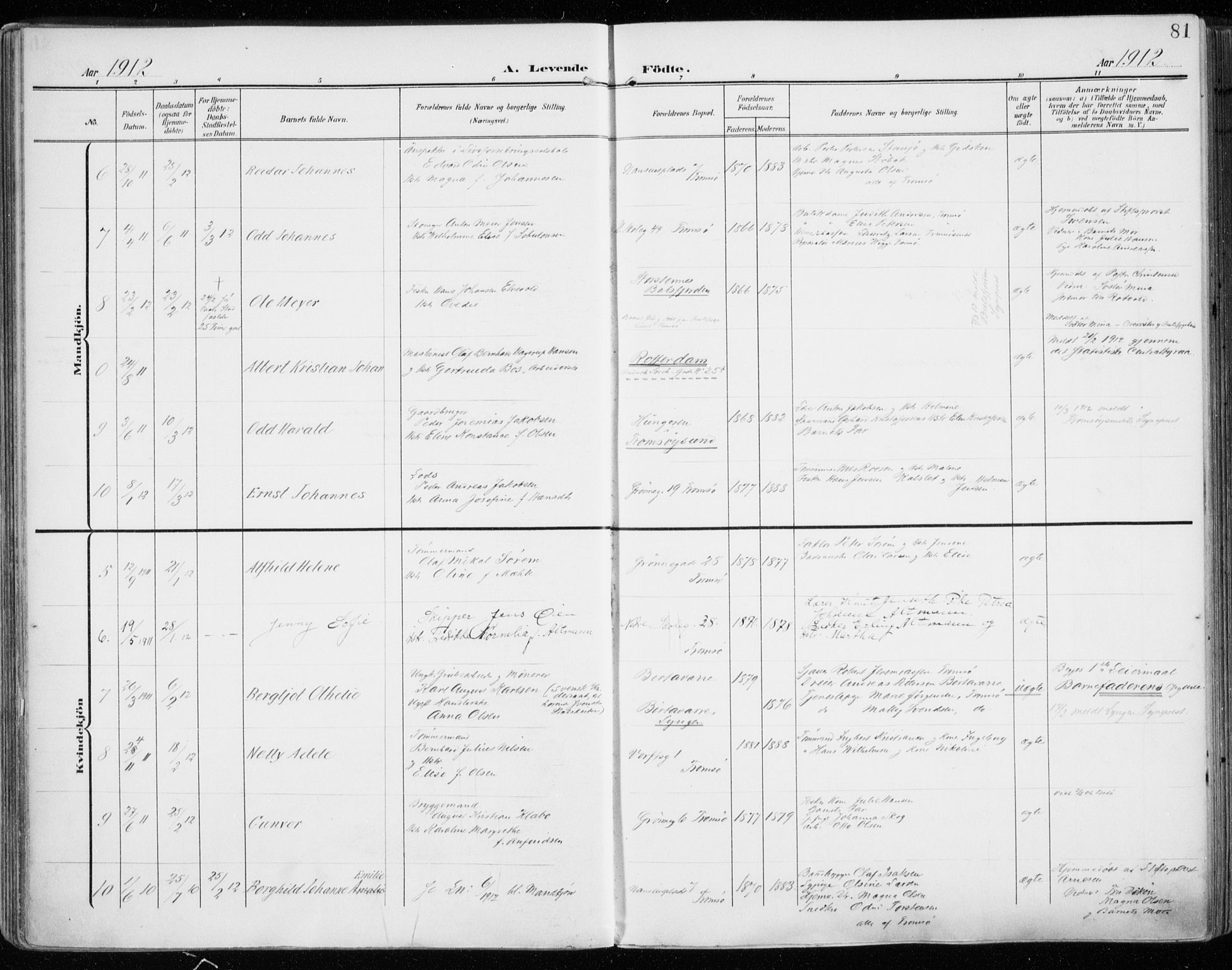 Tromsø sokneprestkontor/stiftsprosti/domprosti, SATØ/S-1343/G/Ga/L0017kirke: Parish register (official) no. 17, 1907-1917, p. 81