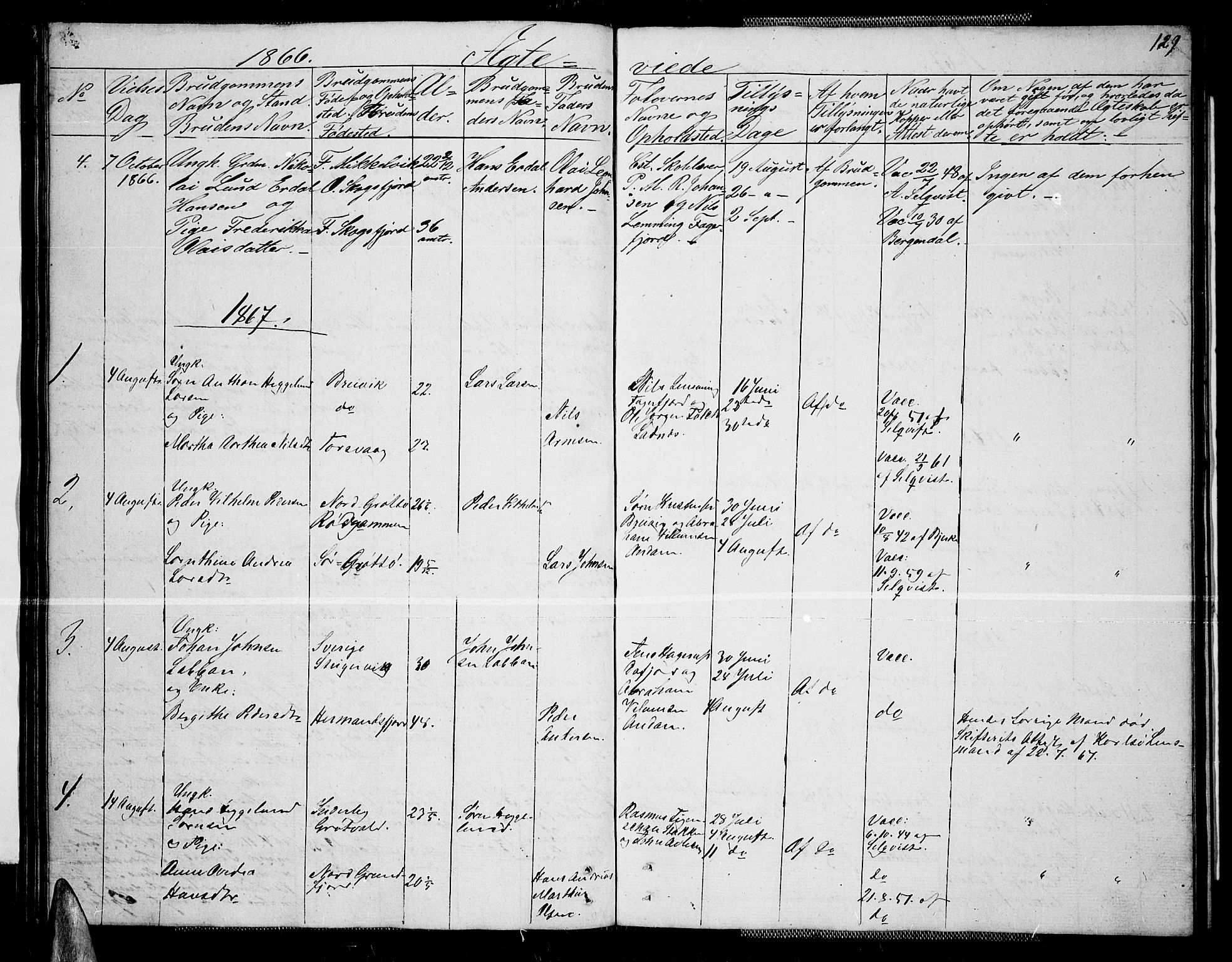 Karlsøy sokneprestembete, AV/SATØ-S-1299/H/Ha/Hab/L0004klokker: Parish register (copy) no. 4, 1845-1870, p. 129