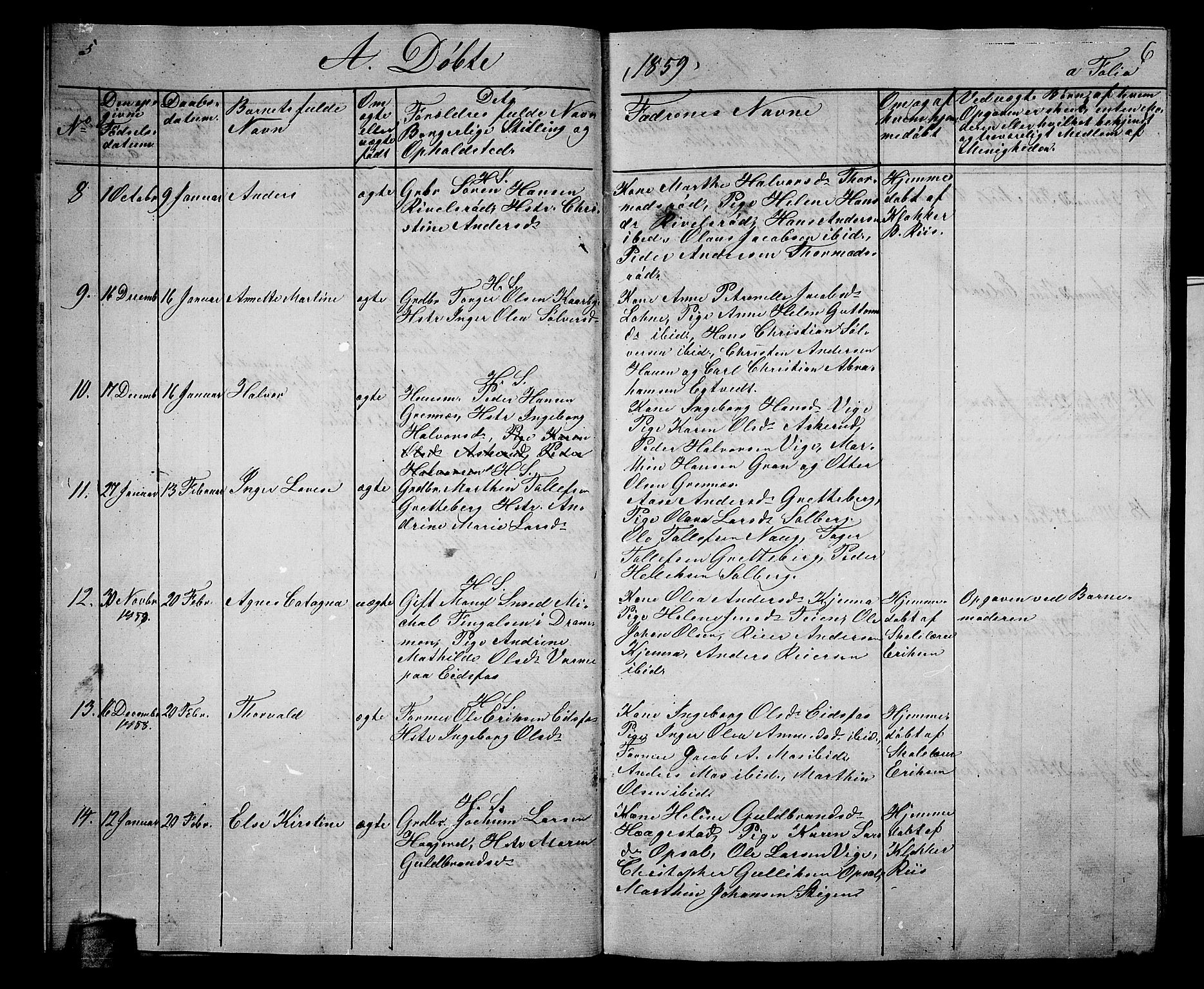 Hof kirkebøker, AV/SAKO-A-64/G/Ga/L0002: Parish register (copy) no. I 2, 1859-1873, p. 5-6