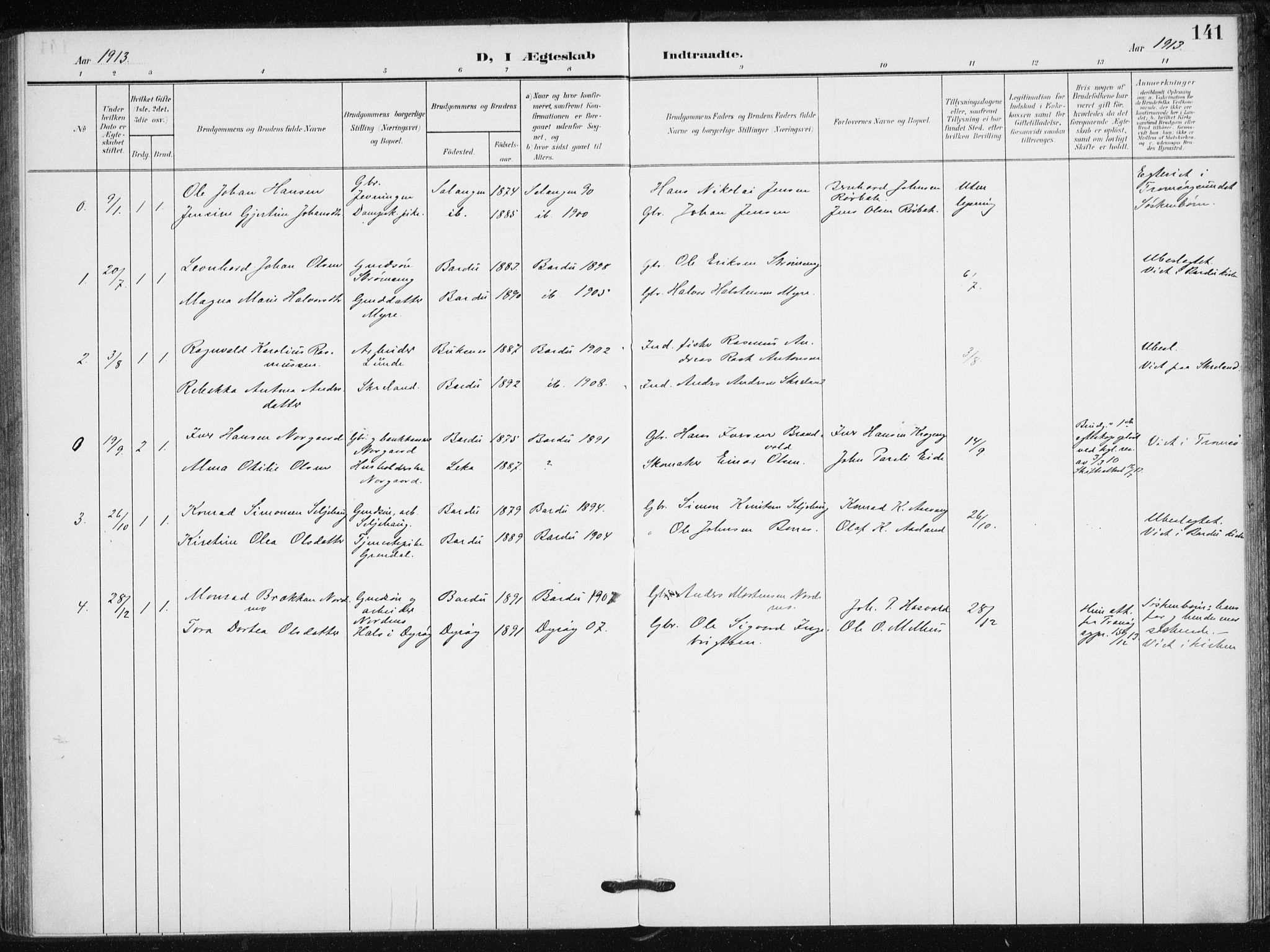Målselv sokneprestembete, SATØ/S-1311/G/Ga/Gaa/L0013kirke: Parish register (official) no. 13, 1903-1919, p. 141