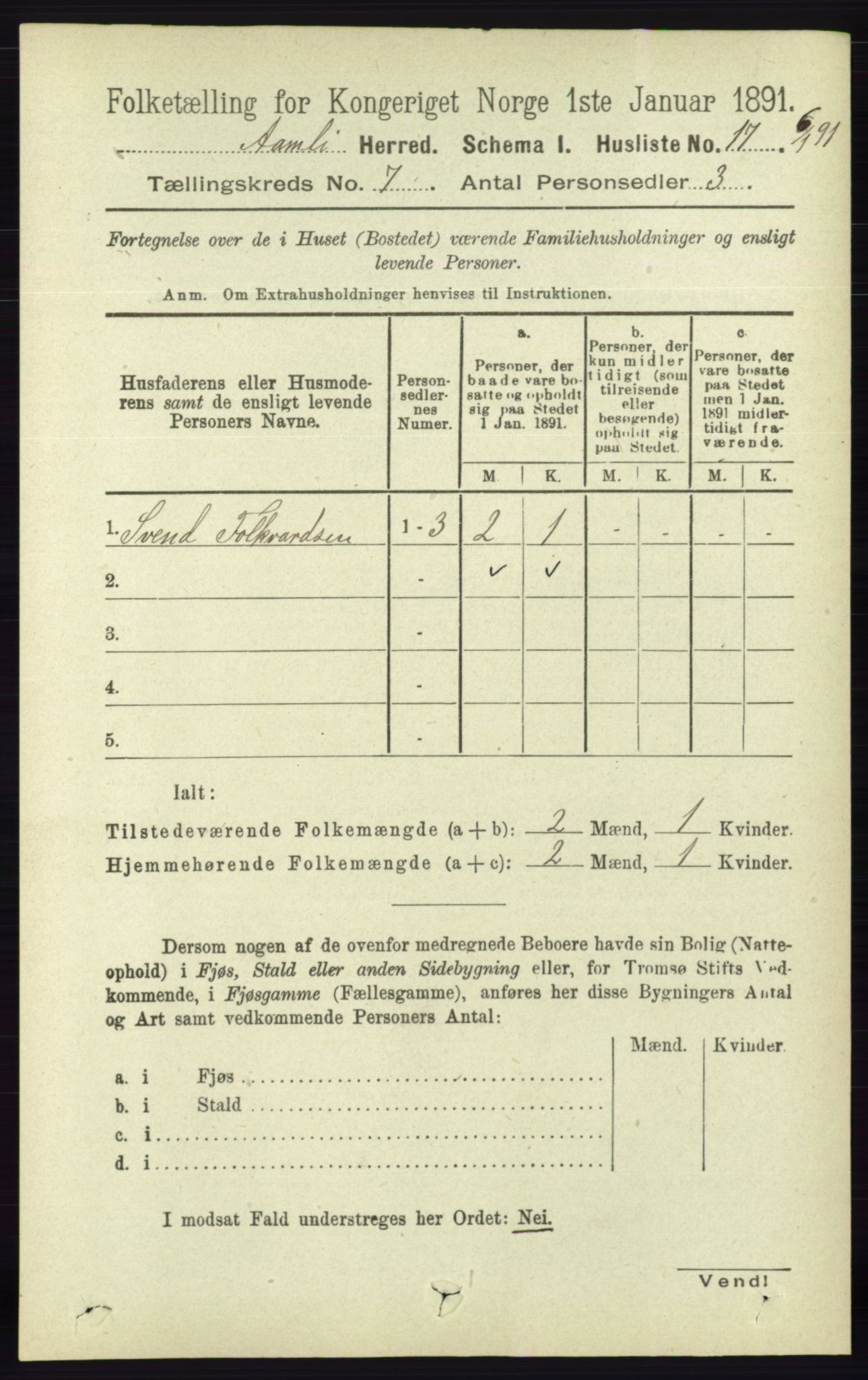 RA, 1891 census for 0929 Åmli, 1891, p. 932