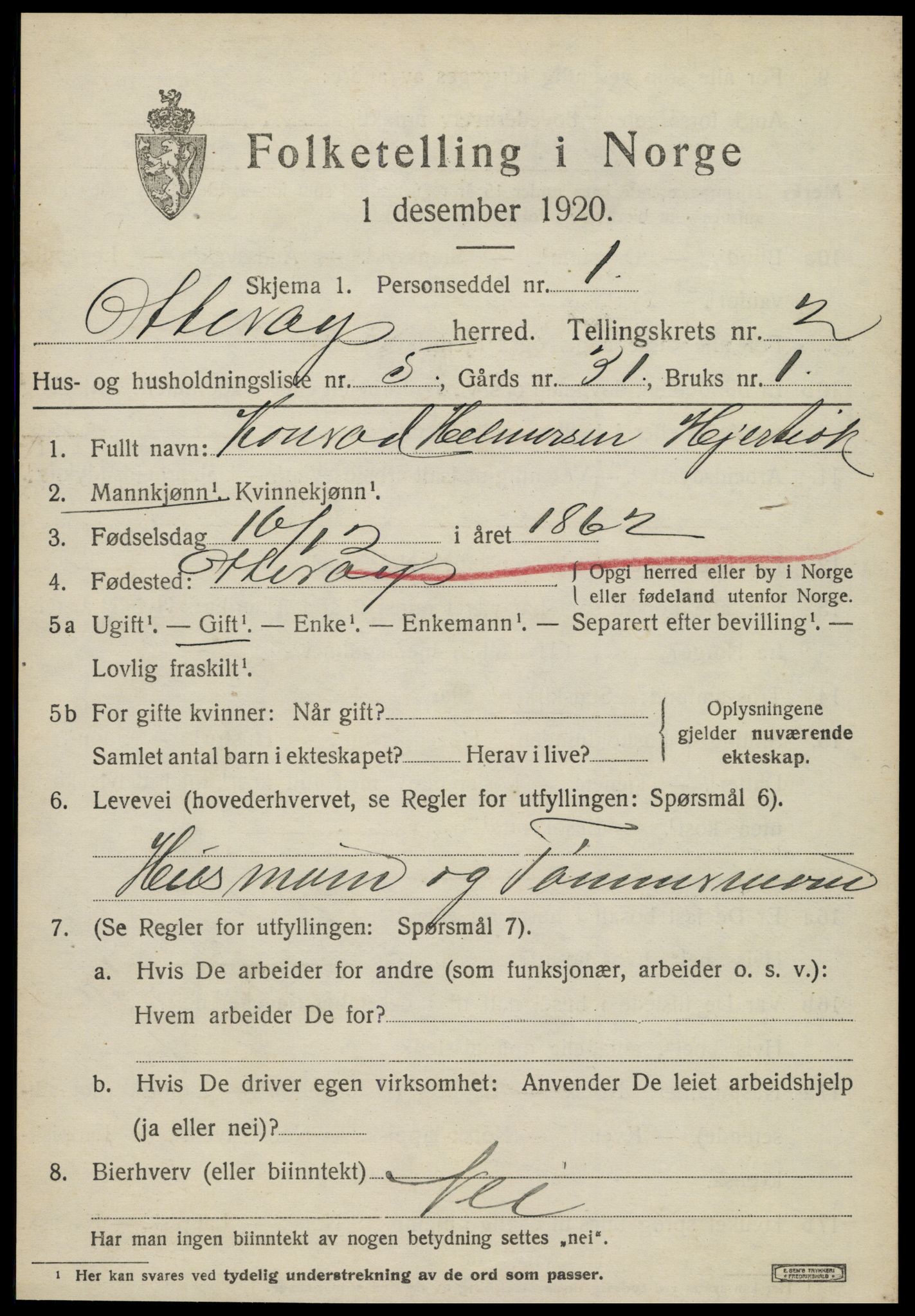 SAT, 1920 census for Otterøy, 1920, p. 1161