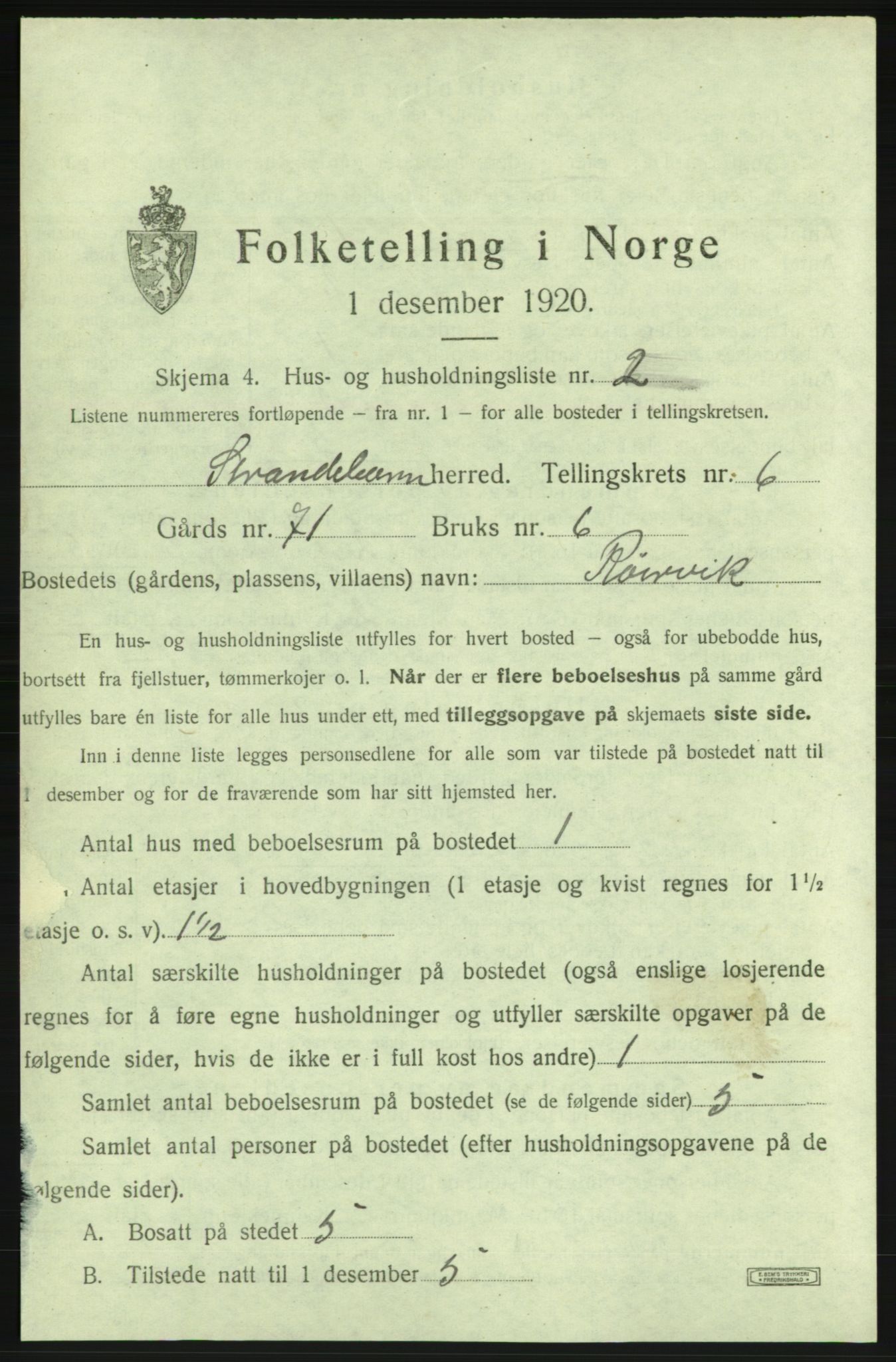 SAB, 1920 census for Strandebarm, 1920, p. 1037