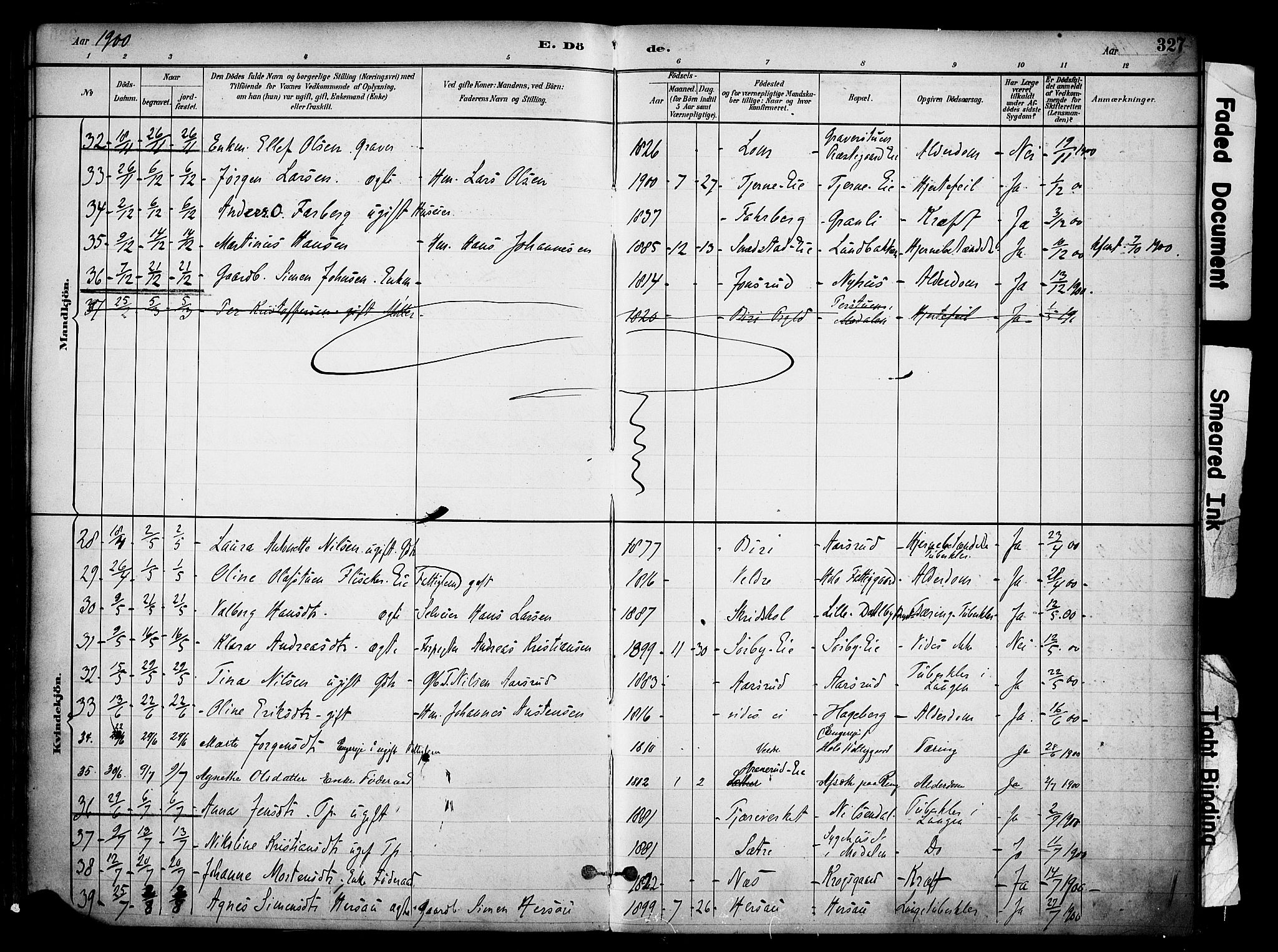 Ringsaker prestekontor, AV/SAH-PREST-014/K/Ka/L0017: Parish register (official) no. 17, 1891-1902, p. 327