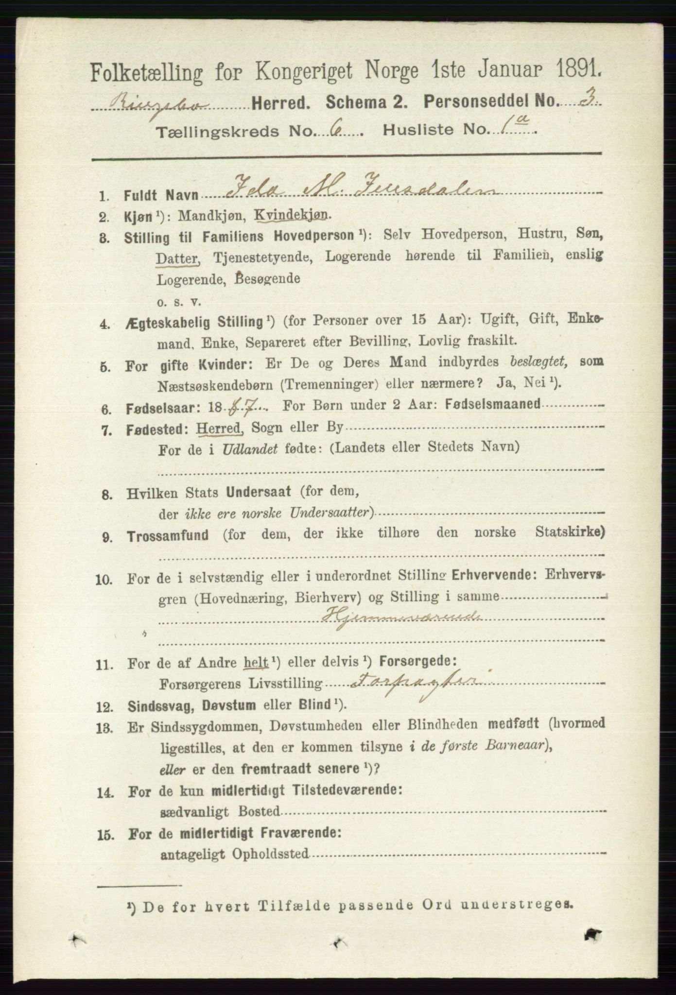 RA, 1891 census for 0520 Ringebu, 1891, p. 2445