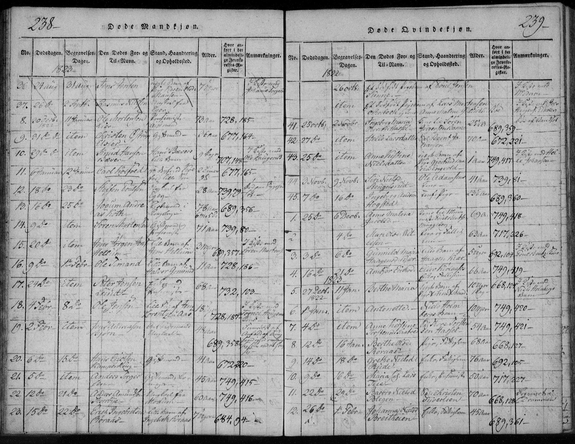 Kongsberg kirkebøker, AV/SAKO-A-22/F/Fa/L0008: Parish register (official) no. I 8, 1816-1839, p. 238-239