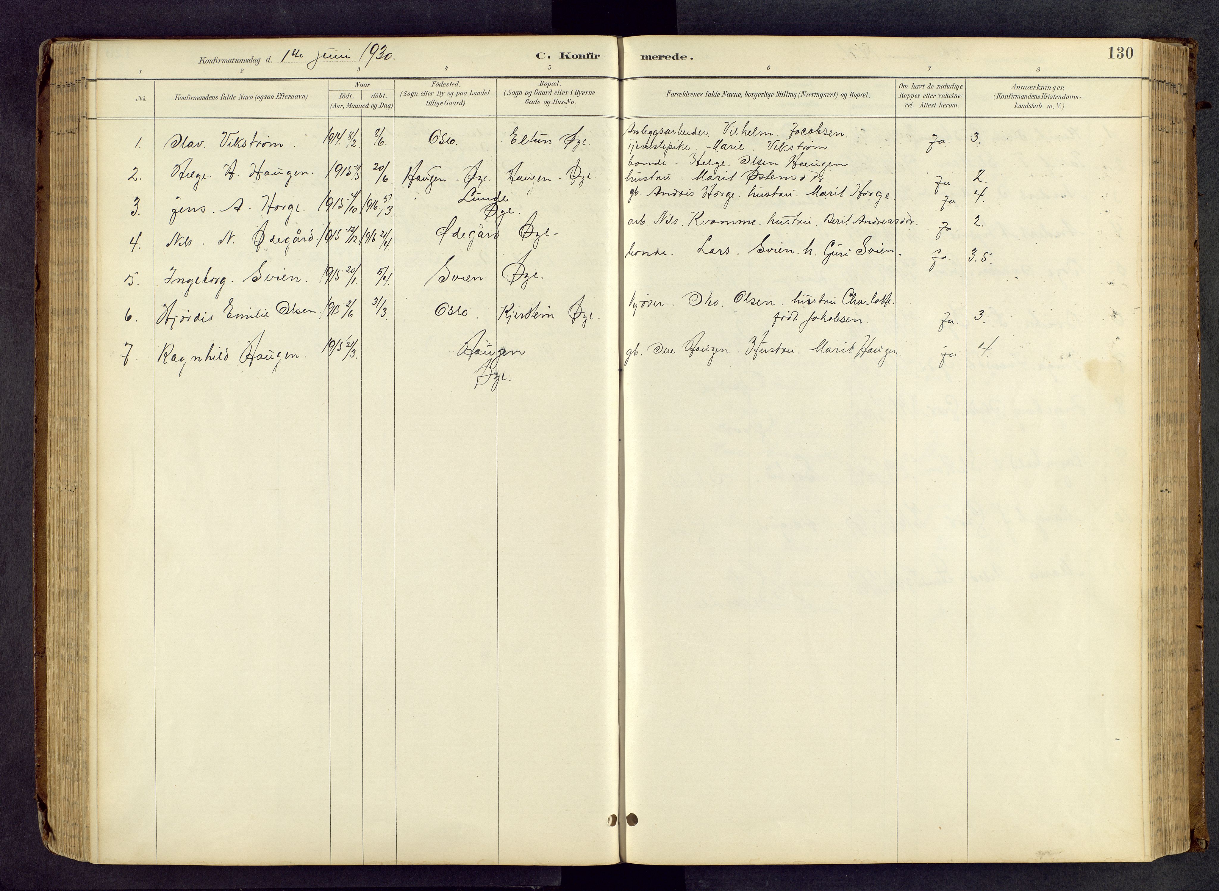 Vang prestekontor, Valdres, SAH/PREST-140/H/Hb/L0005: Parish register (copy) no. 5, 1889-1945, p. 130