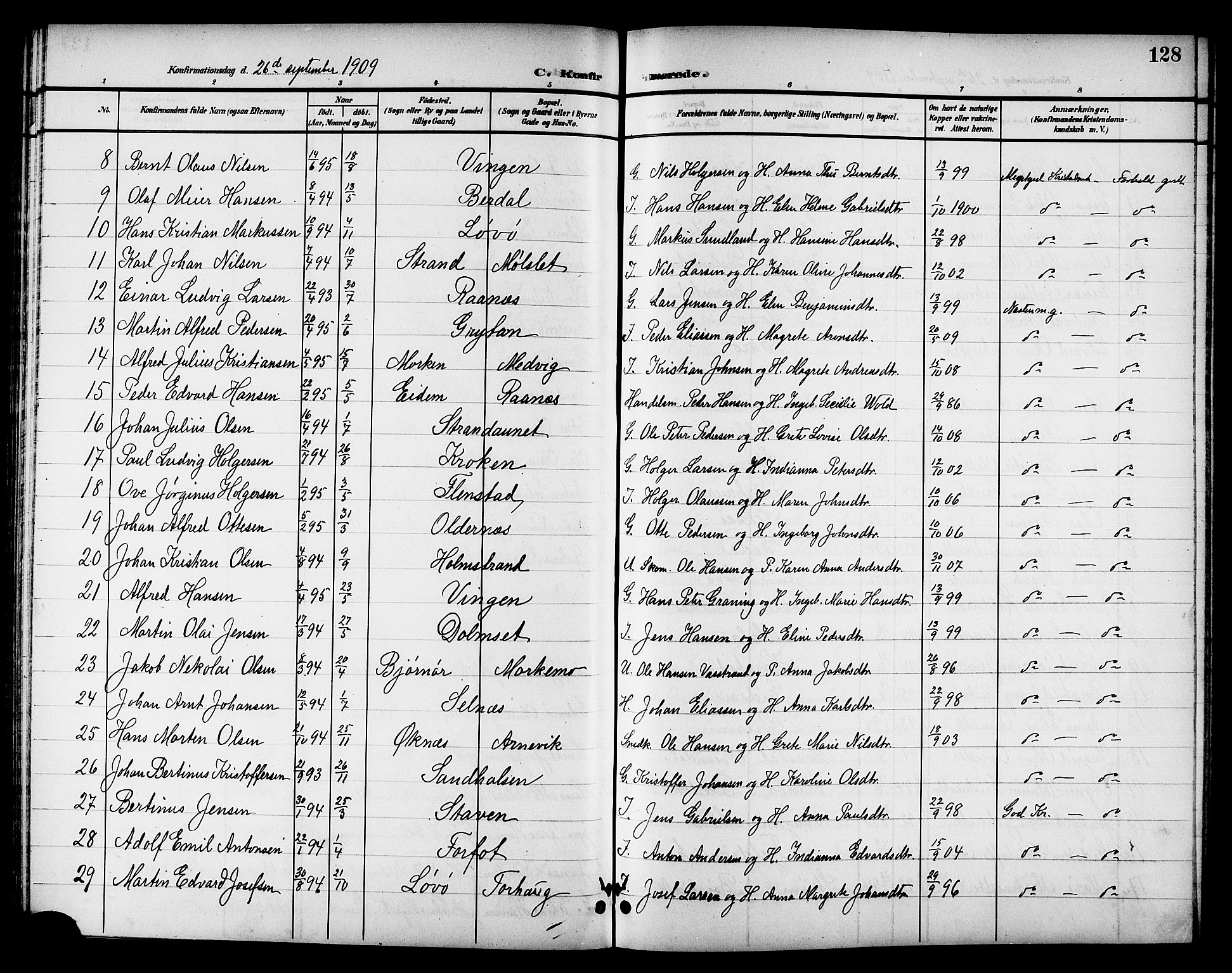 Ministerialprotokoller, klokkerbøker og fødselsregistre - Sør-Trøndelag, SAT/A-1456/655/L0688: Parish register (copy) no. 655C04, 1899-1922, p. 128