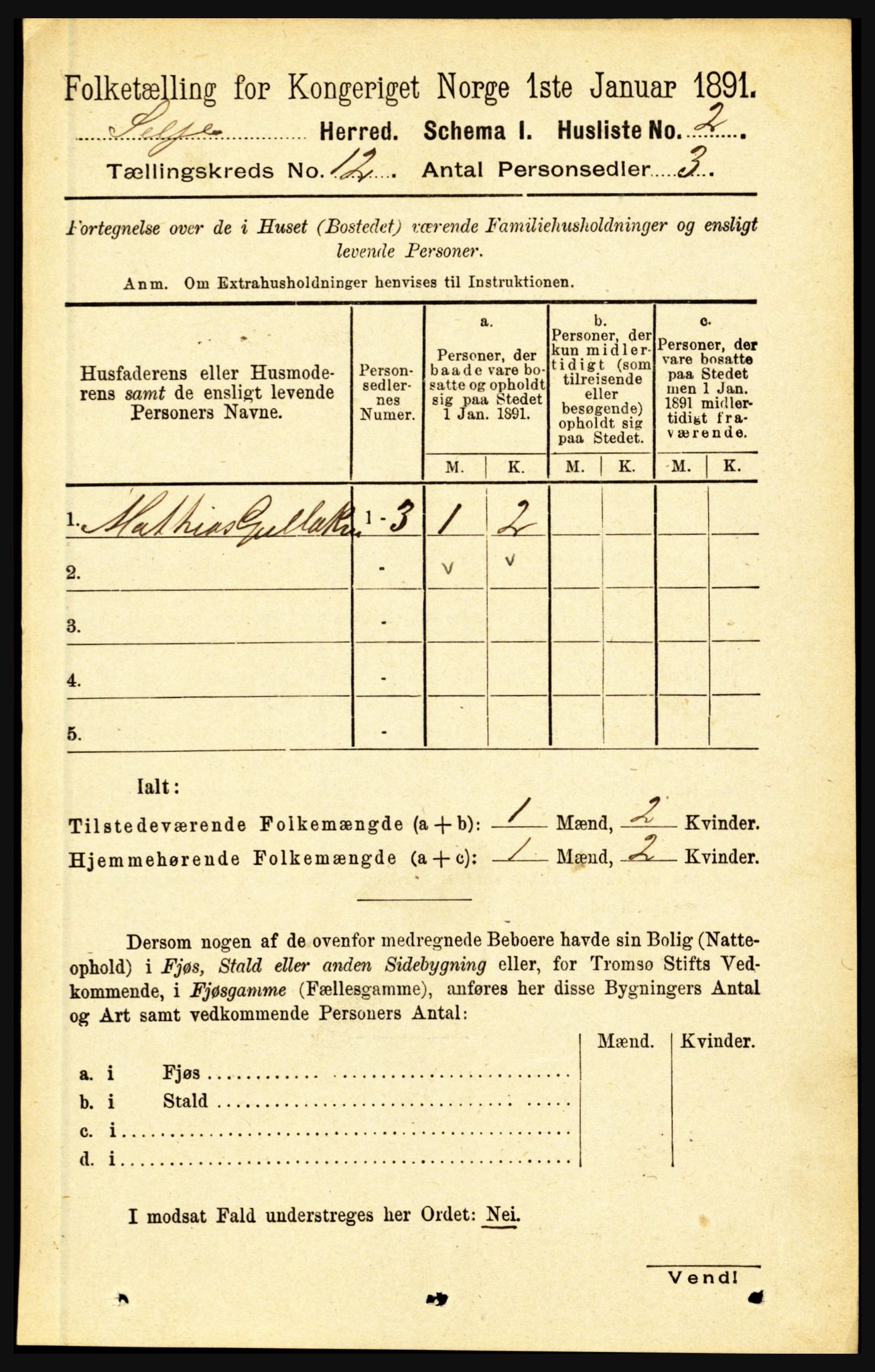 RA, 1891 census for 1441 Selje, 1891, p. 3625