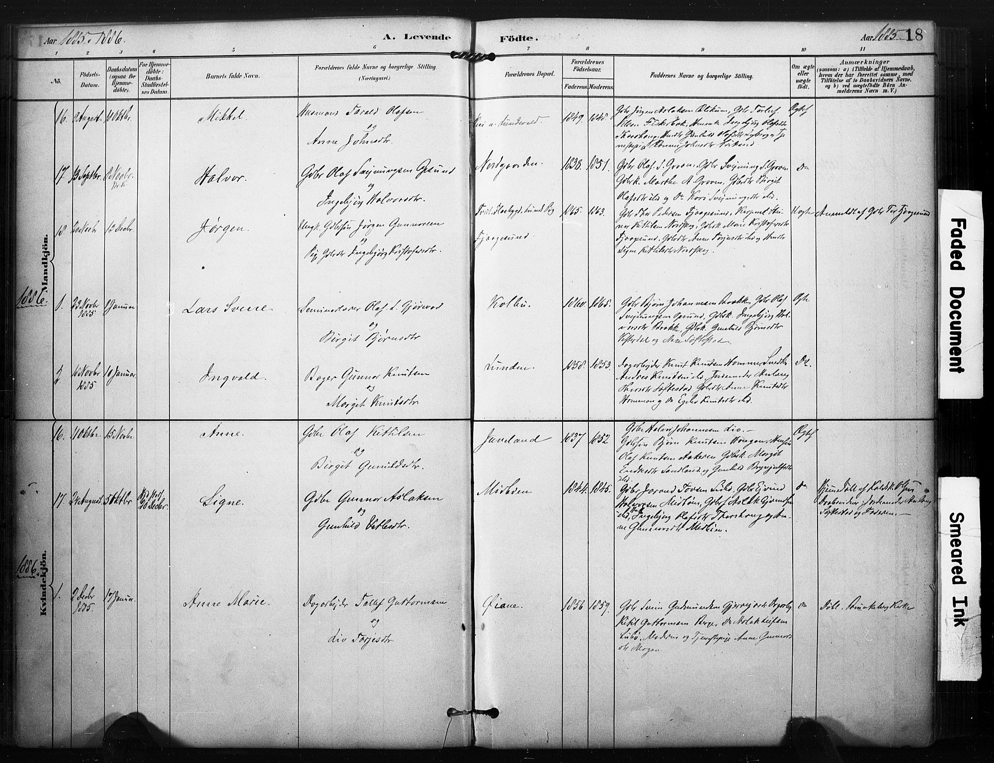 Kviteseid kirkebøker, SAKO/A-276/F/Fa/L0008: Parish register (official) no. I 8, 1882-1903, p. 18