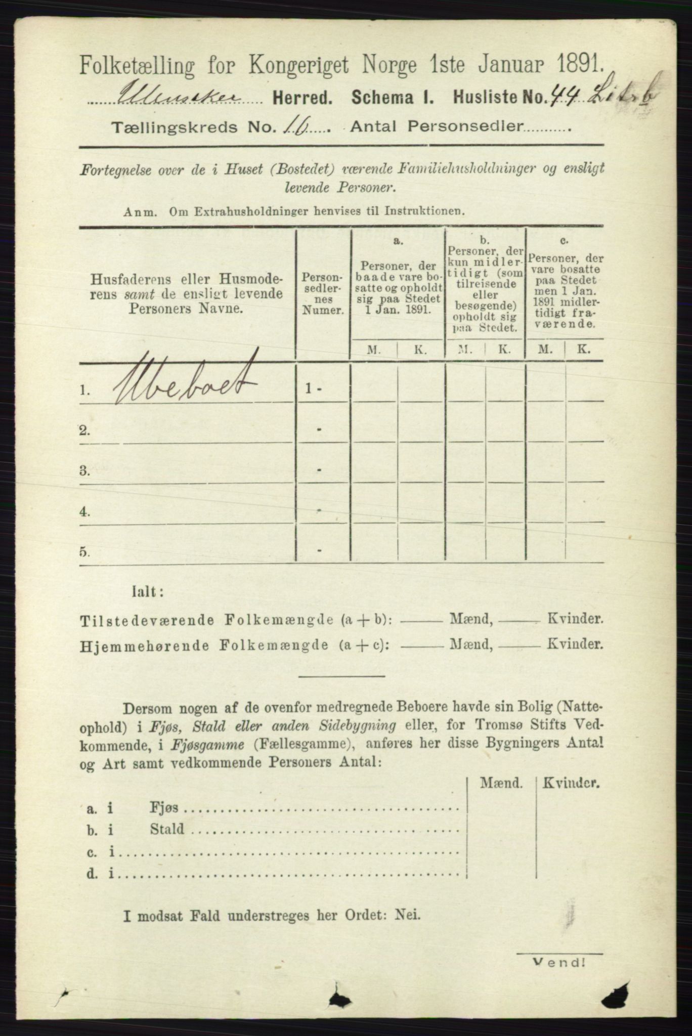 RA, 1891 census for 0235 Ullensaker, 1891, p. 4493