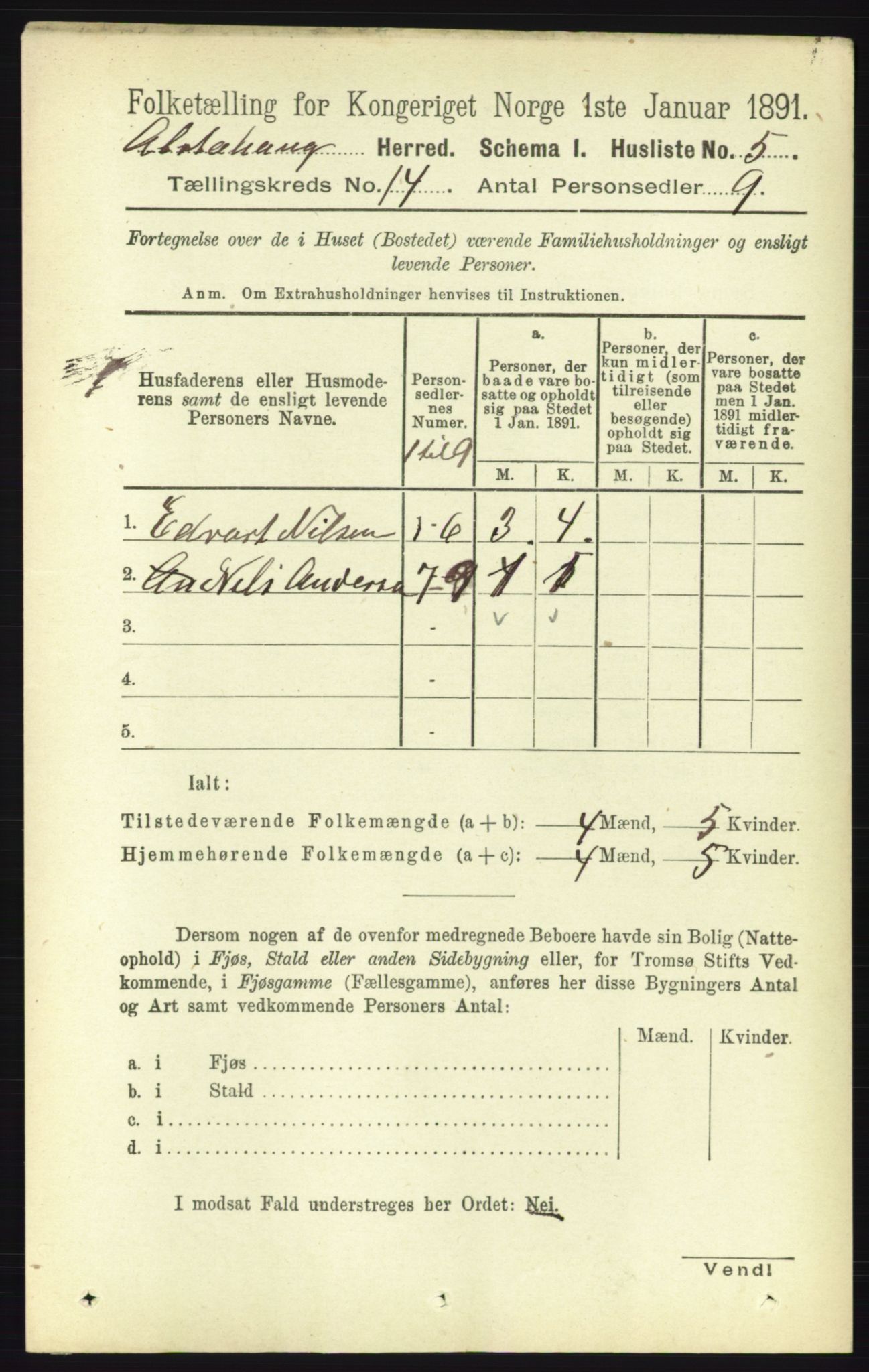 RA, 1891 census for 1820 Alstahaug, 1891, p. 4891