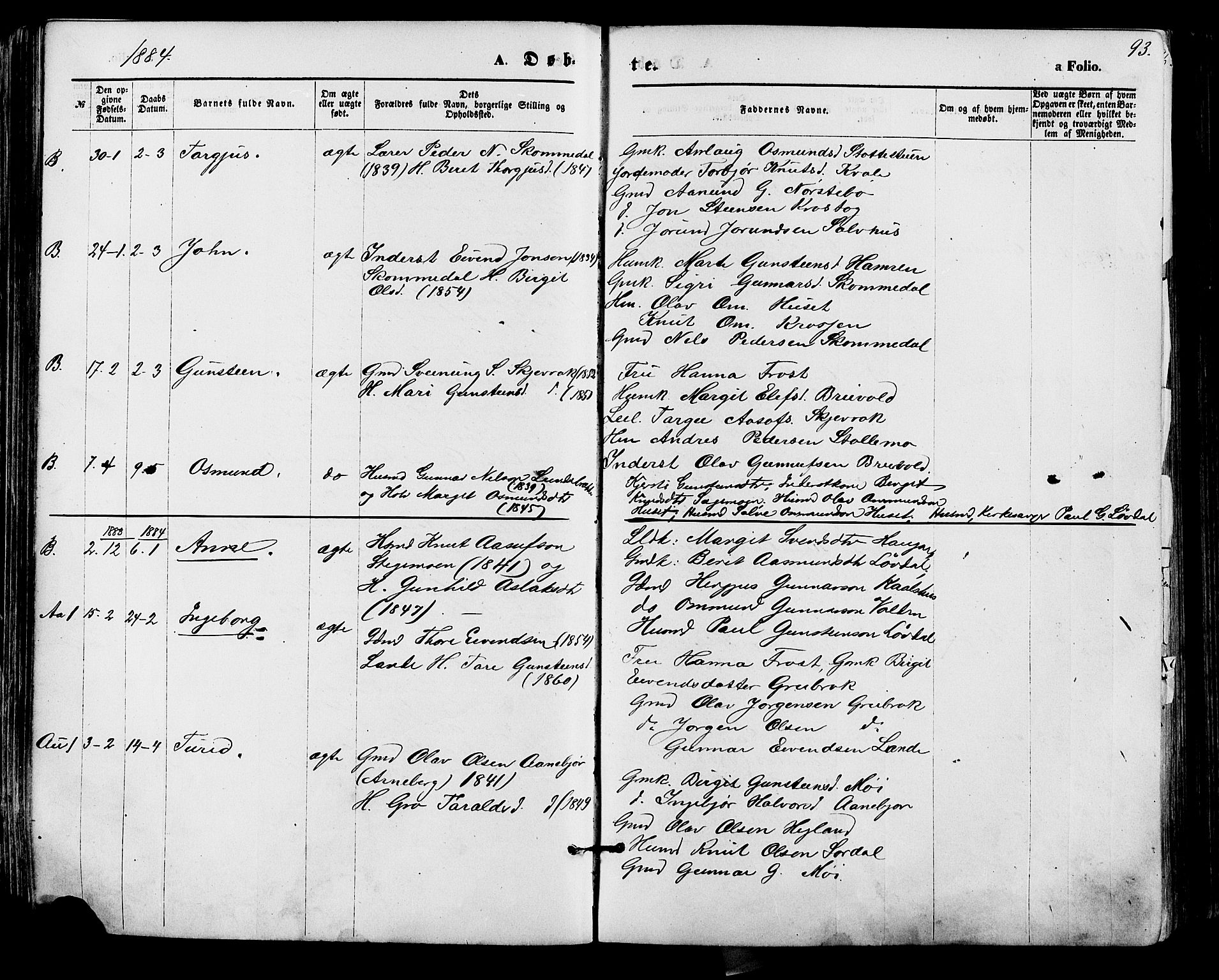 Bygland sokneprestkontor, SAK/1111-0006/F/Fa/Fab/L0006: Parish register (official) no. A 6, 1873-1884, p. 93