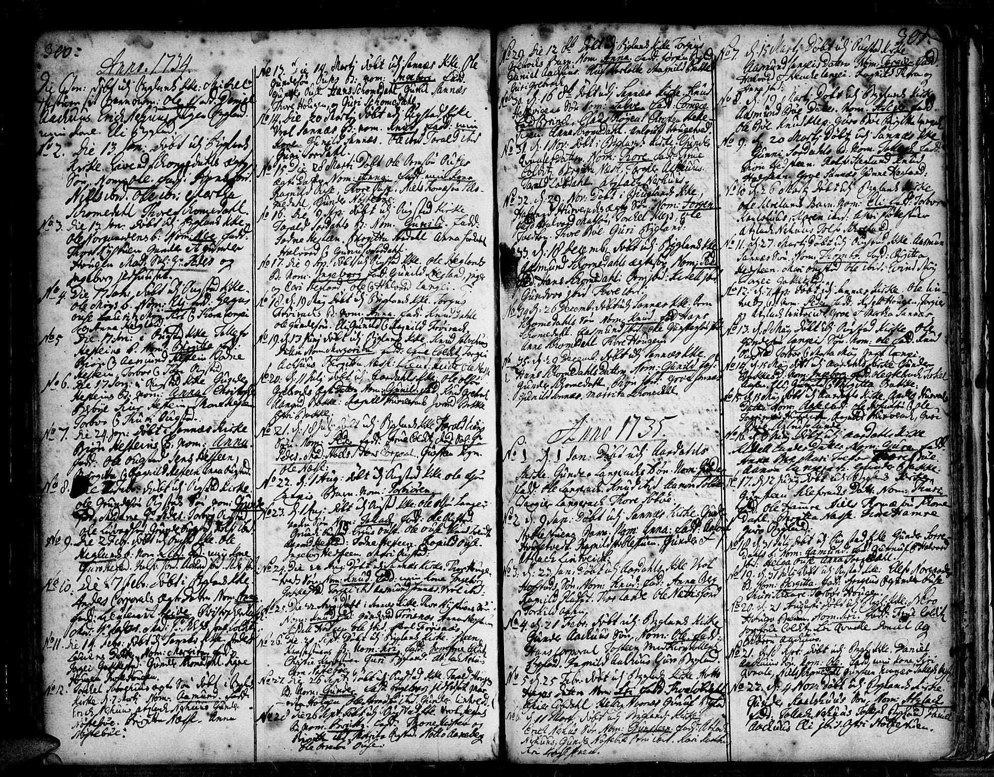 Bygland sokneprestkontor, AV/SAK-1111-0006/F/Fa/Fab/L0001: Parish register (official) no. A 1, 1725-1766, p. 300-301