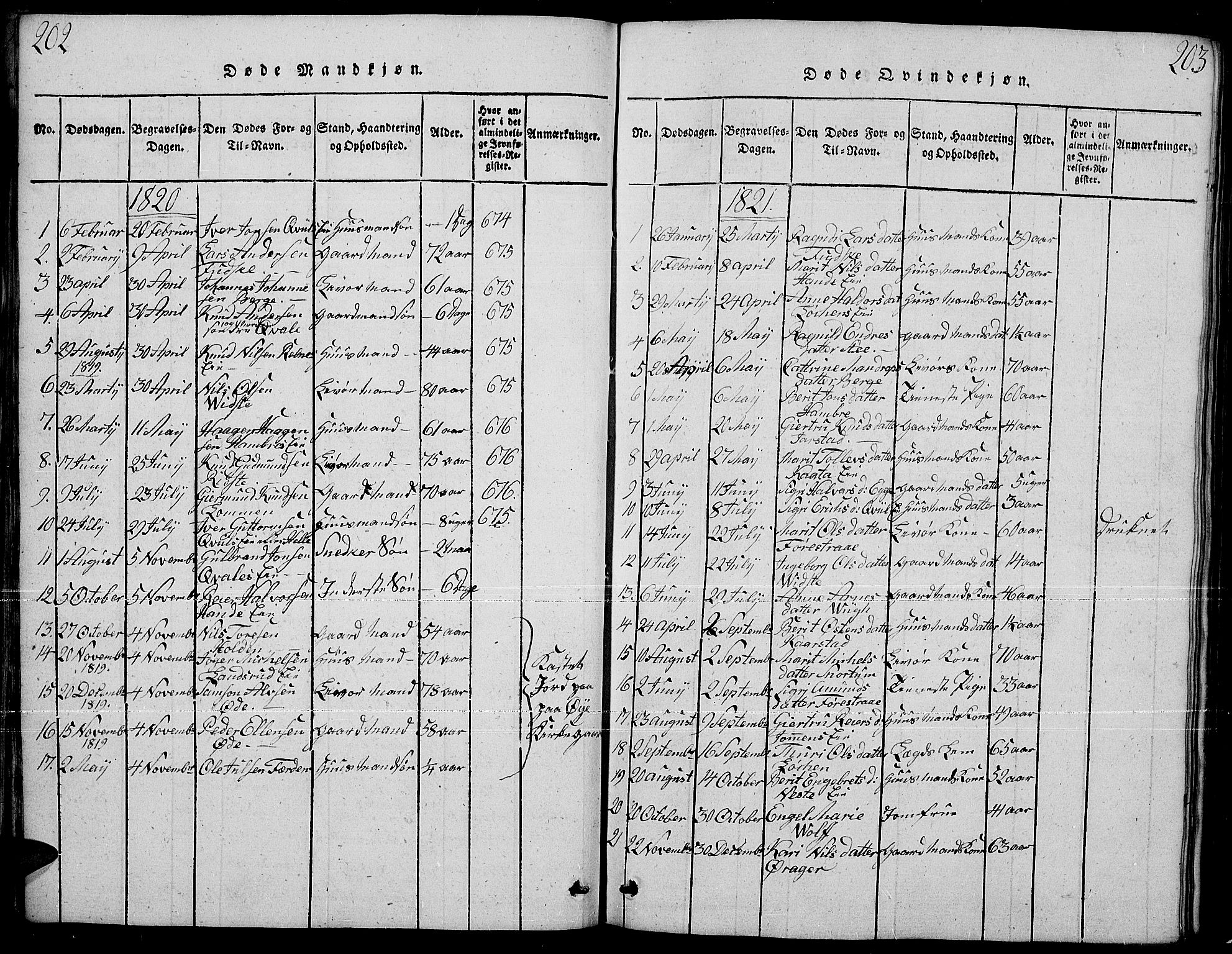 Slidre prestekontor, SAH/PREST-134/H/Ha/Hab/L0001: Parish register (copy) no. 1, 1814-1838, p. 202-203