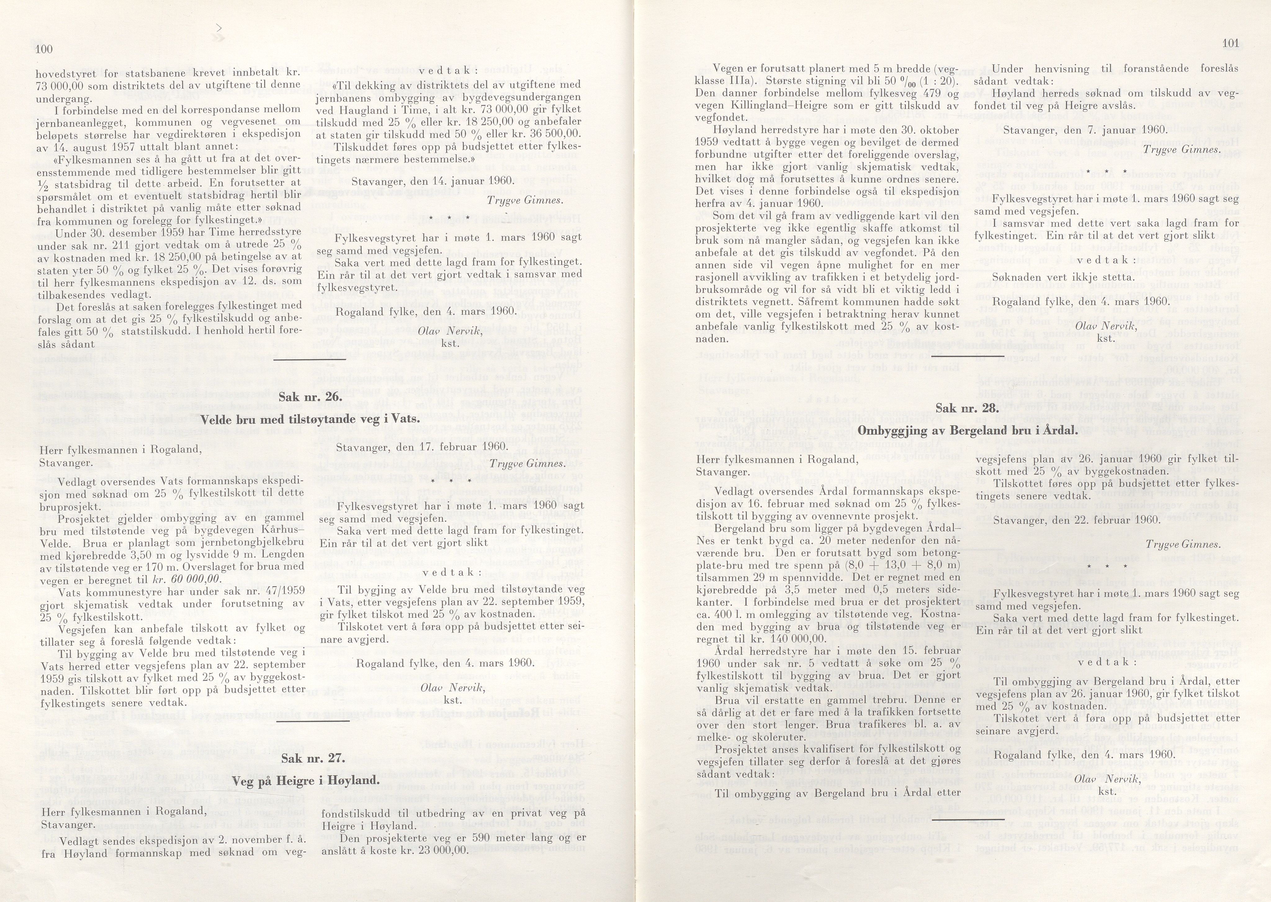 Rogaland fylkeskommune - Fylkesrådmannen , IKAR/A-900/A/Aa/Aaa/L0079: Møtebok , 1960, p. 100-101