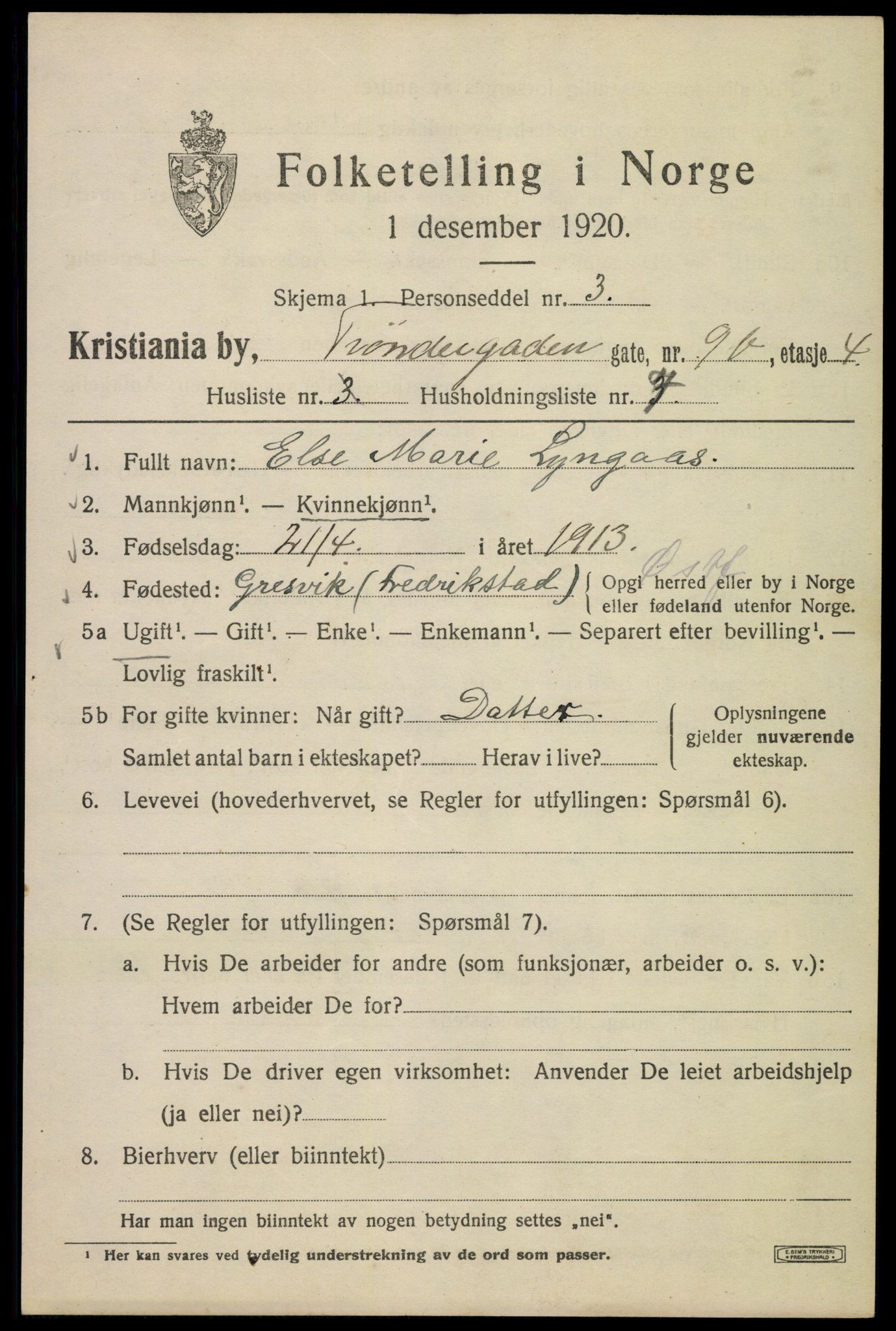 SAO, 1920 census for Kristiania, 1920, p. 604177