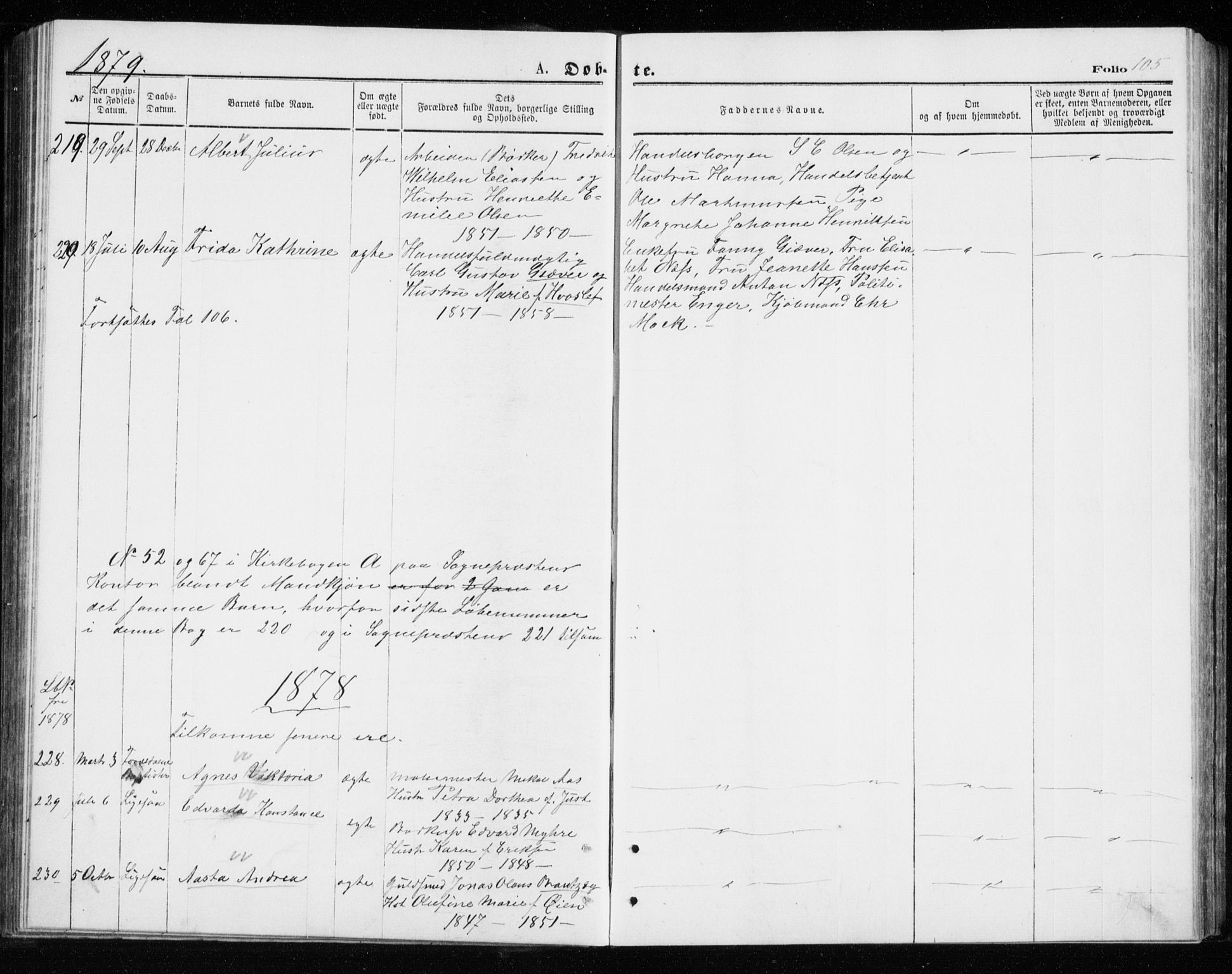 Tromsø sokneprestkontor/stiftsprosti/domprosti, SATØ/S-1343/G/Gb/L0008klokker: Parish register (copy) no. 8, 1875-1879, p. 105
