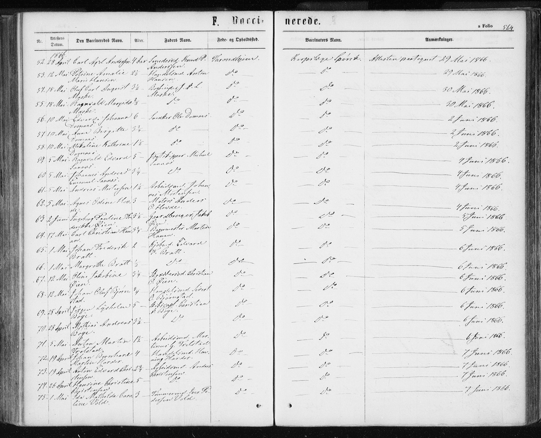 Ministerialprotokoller, klokkerbøker og fødselsregistre - Sør-Trøndelag, SAT/A-1456/601/L0055: Parish register (official) no. 601A23, 1866-1877, p. 564