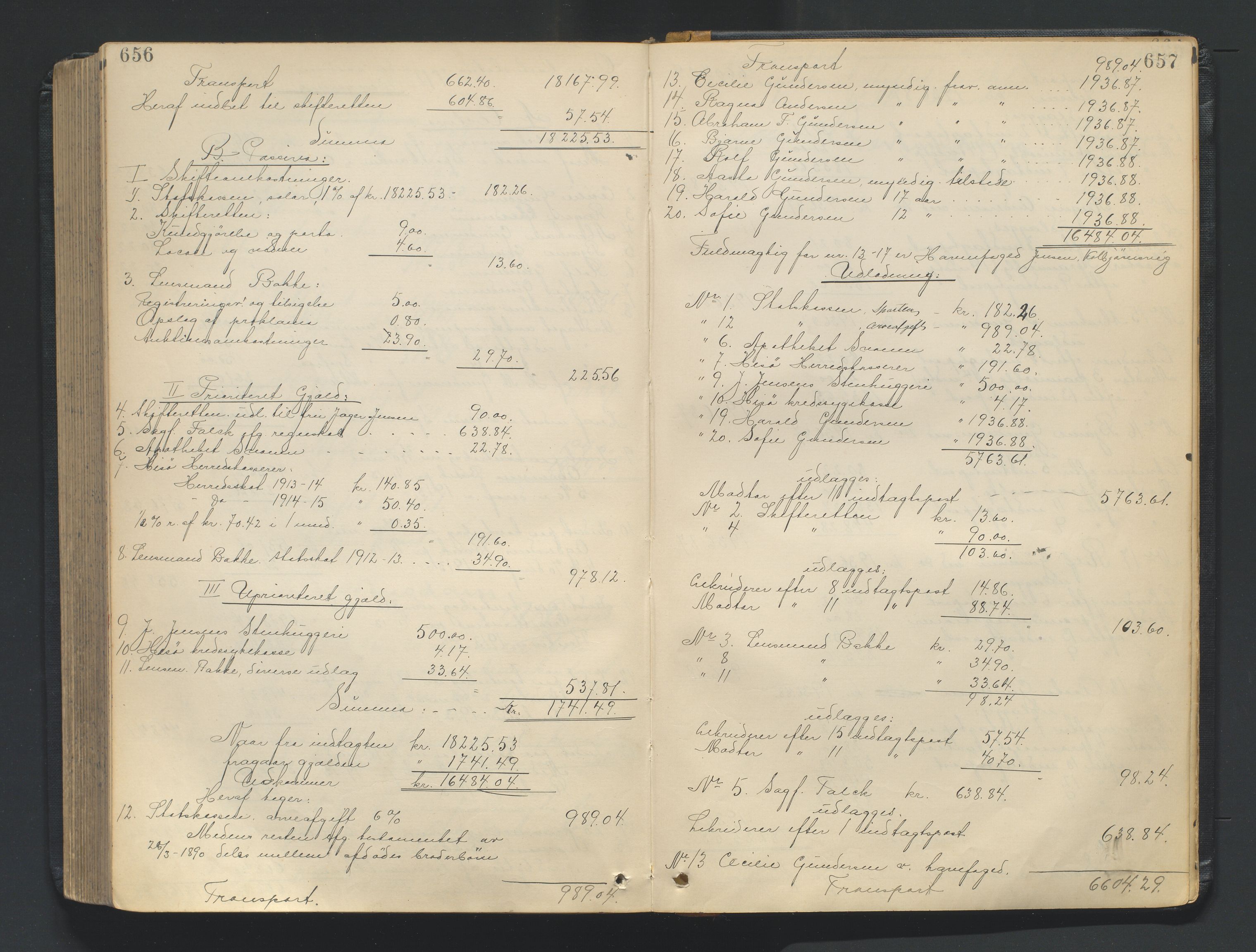 Nedenes sorenskriveri, AV/SAK-1221-0006/H/Hc/L0020: Skifteutlodningsprotokoll nr 6 med register, 1904-1913, p. 656-657