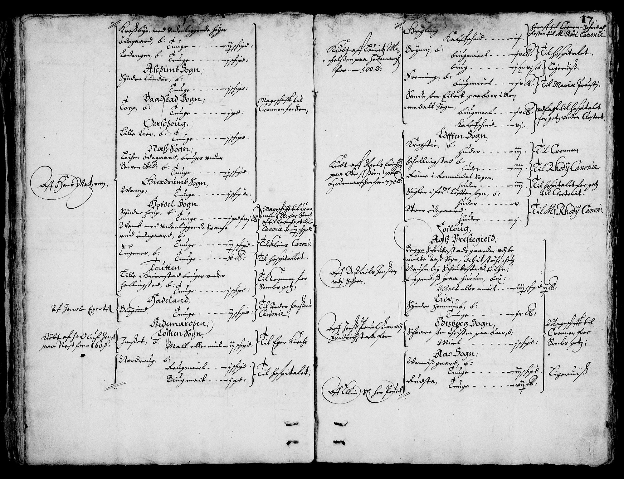 Rentekammeret inntil 1814, Realistisk ordnet avdeling, AV/RA-EA-4070/On/L0001/0002: Statens gods / [Jj 2]: Jordebok og forklaring over atkomstene til Hannibal Sehesteds gods, 1651, p. 16b-17a