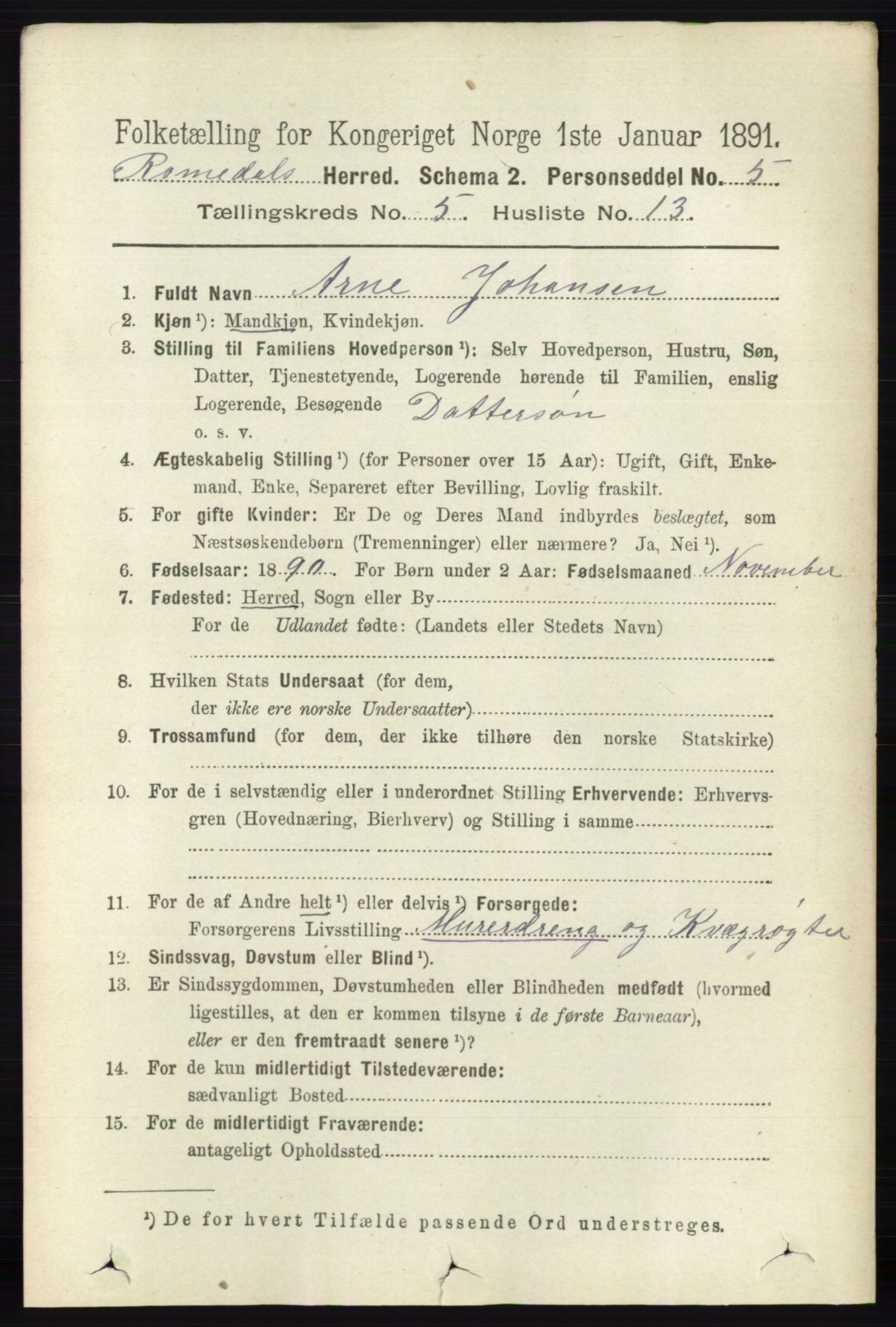RA, 1891 census for 0416 Romedal, 1891, p. 2525