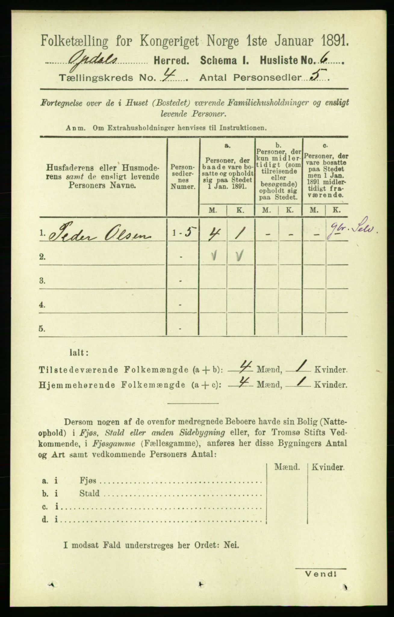 RA, 1891 census for 1634 Oppdal, 1891, p. 1736