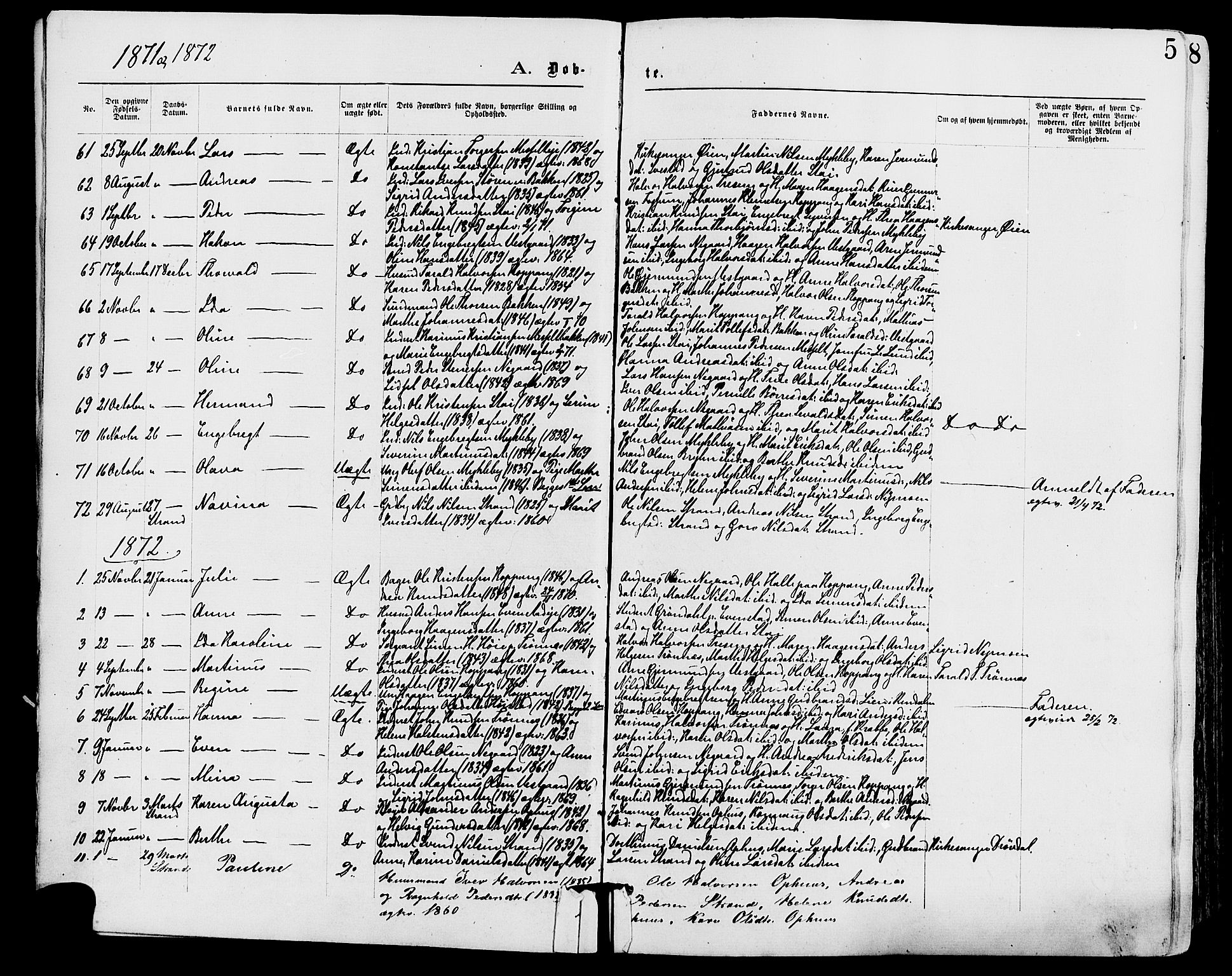 Stor-Elvdal prestekontor, SAH/PREST-052/H/Ha/Haa/L0001: Parish register (official) no. 1, 1871-1882, p. 5