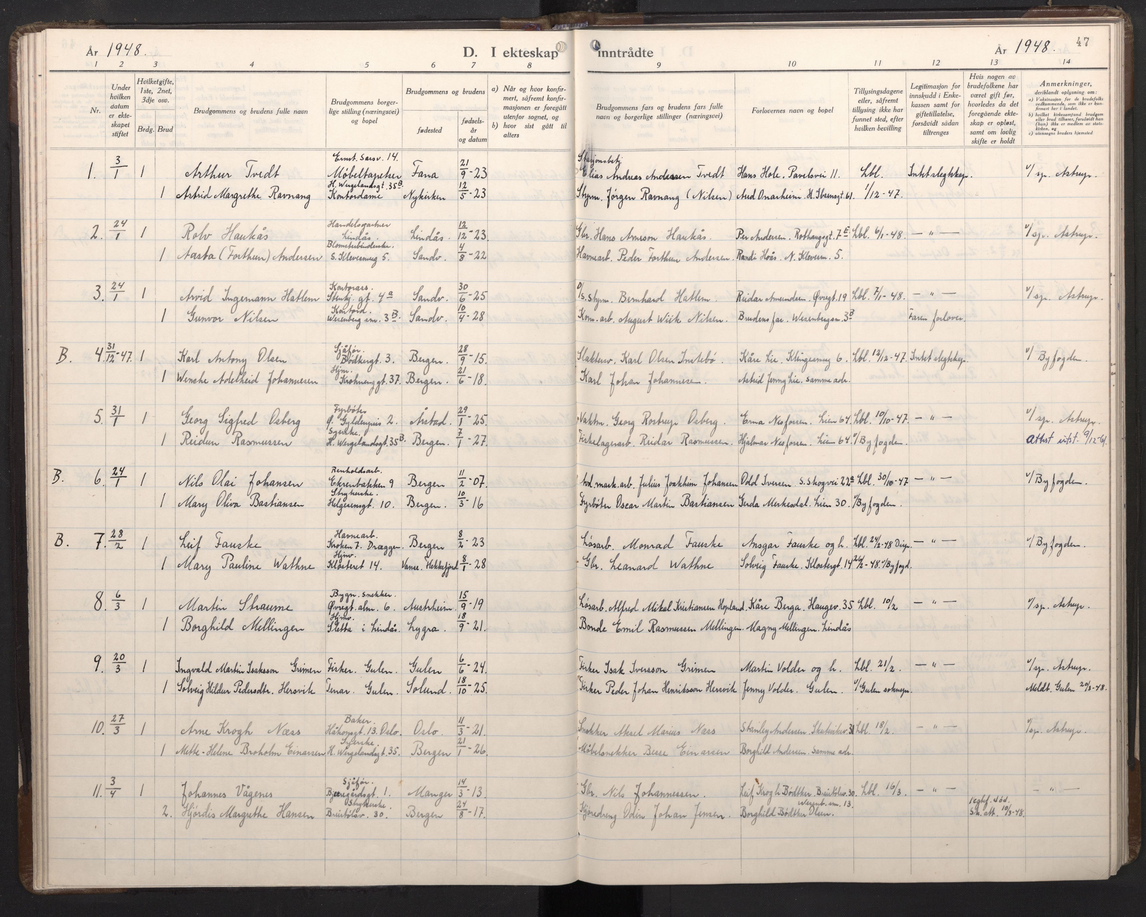 Mariakirken Sokneprestembete, SAB/A-76901/H/Haa/L0019: Parish register (official) no. D 1, 1939-1963, p. 46b-47a
