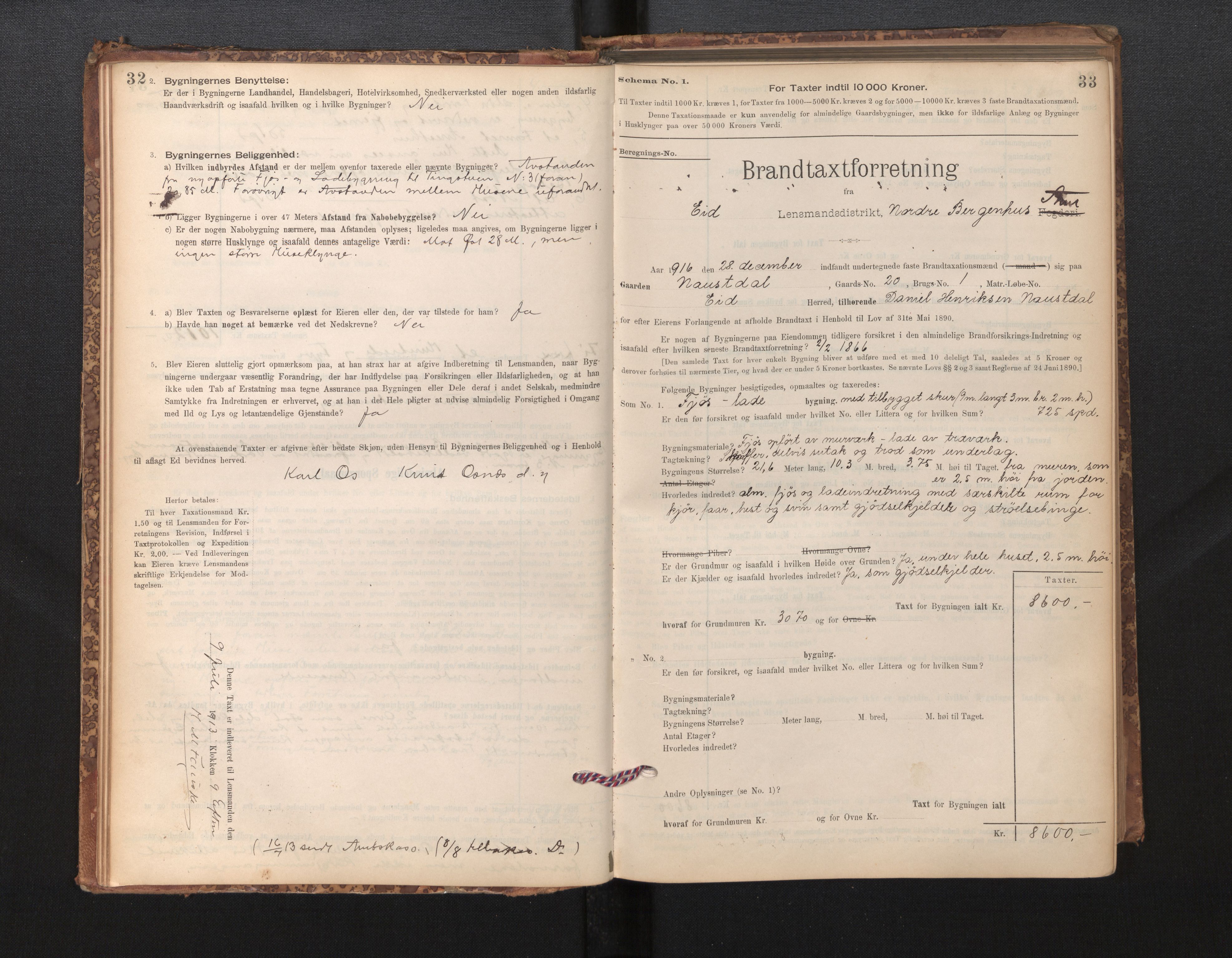 Lensmannen i Eid, SAB/A-27001/0012/L0007: Branntakstprotokoll, skjematakst, 1896-1929, p. 32-33
