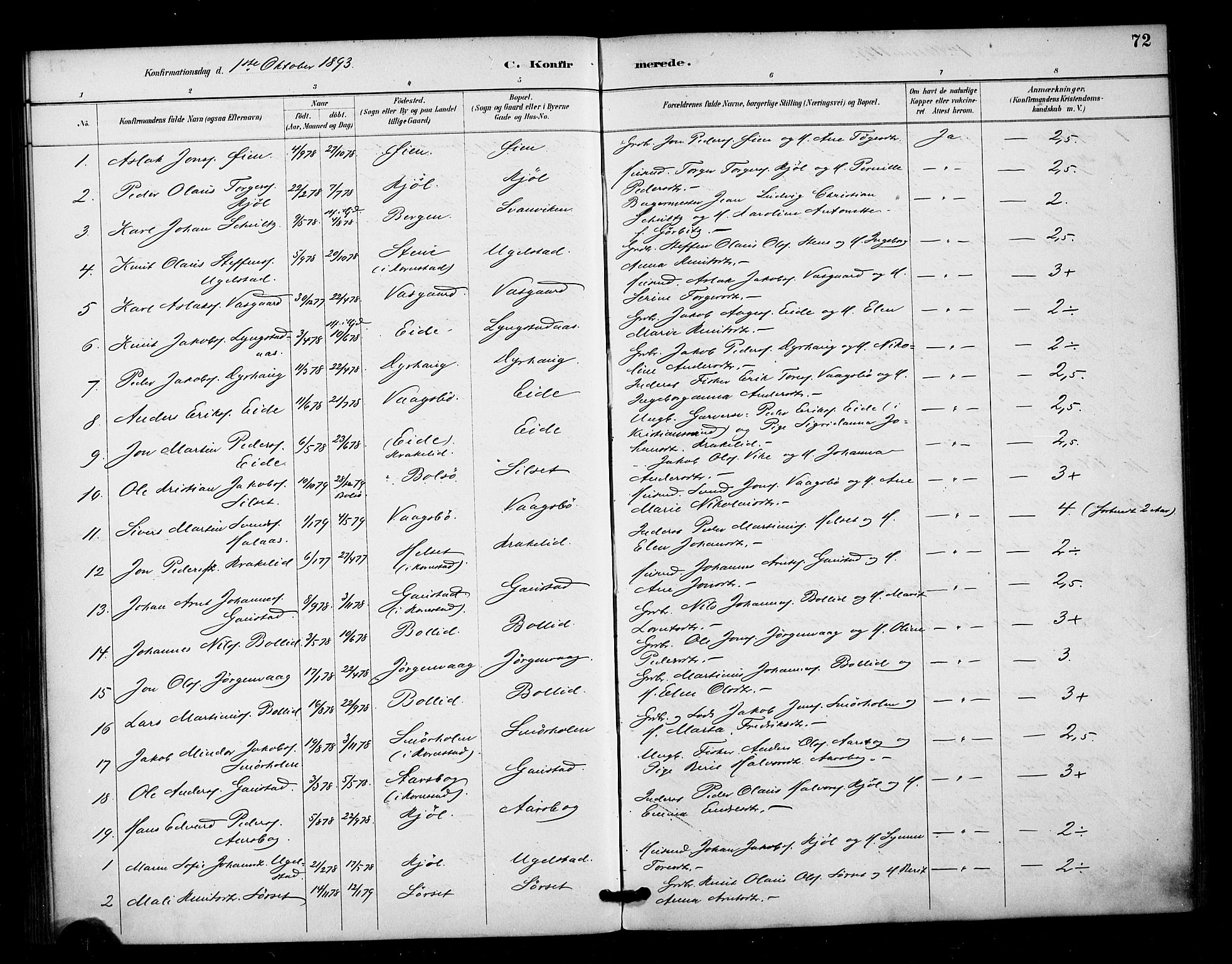 Ministerialprotokoller, klokkerbøker og fødselsregistre - Møre og Romsdal, SAT/A-1454/571/L0836: Parish register (official) no. 571A01, 1884-1899, p. 72