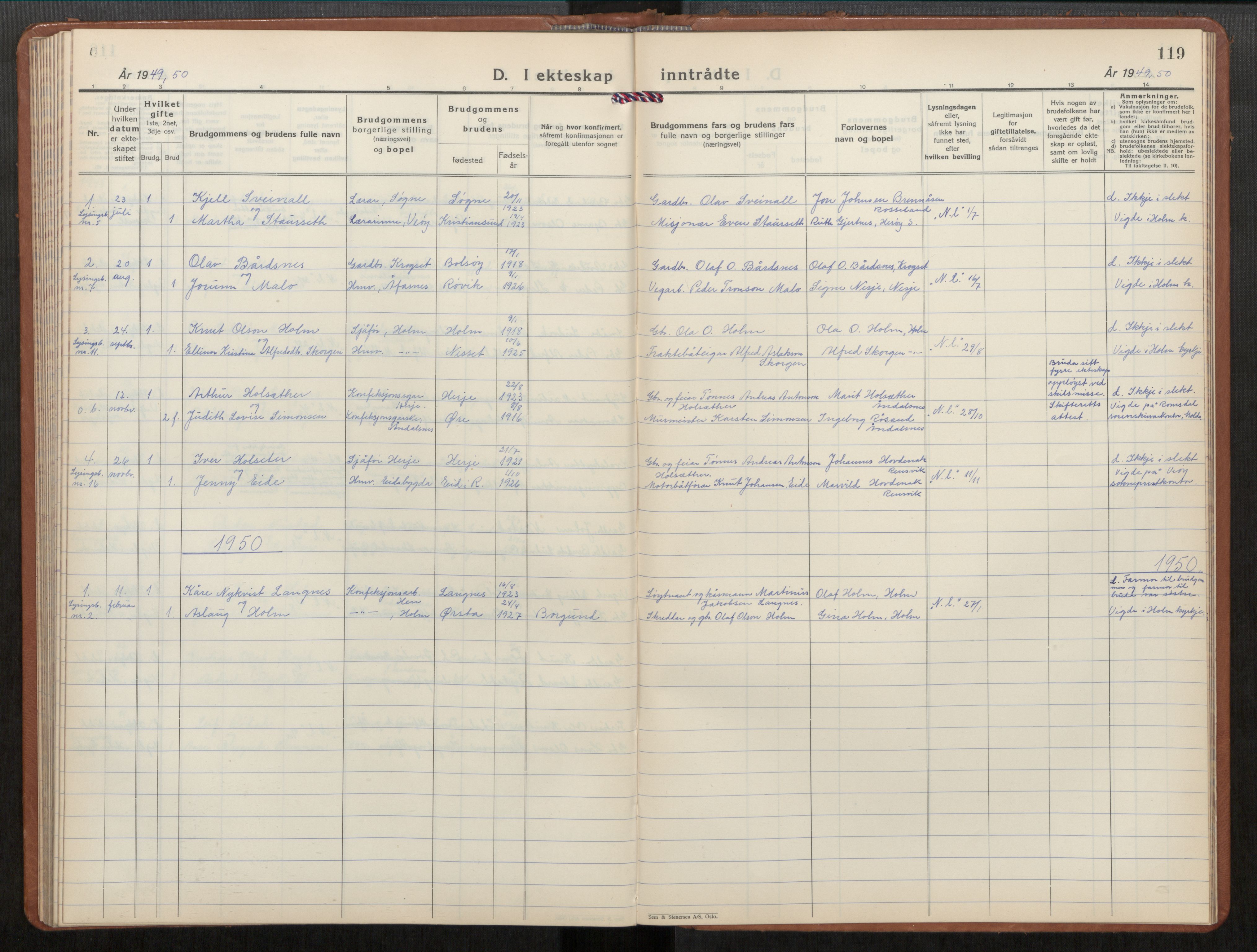 Ministerialprotokoller, klokkerbøker og fødselsregistre - Møre og Romsdal, AV/SAT-A-1454/549/L0616: Parish register (copy) no. 549C02, 1932-1961, p. 119