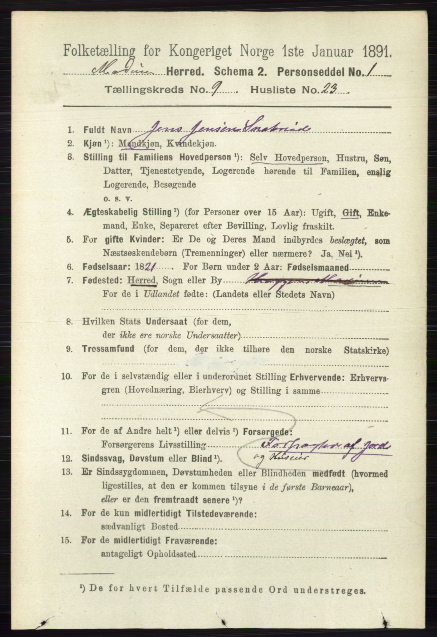 RA, 1891 census for 0623 Modum, 1891, p. 3590