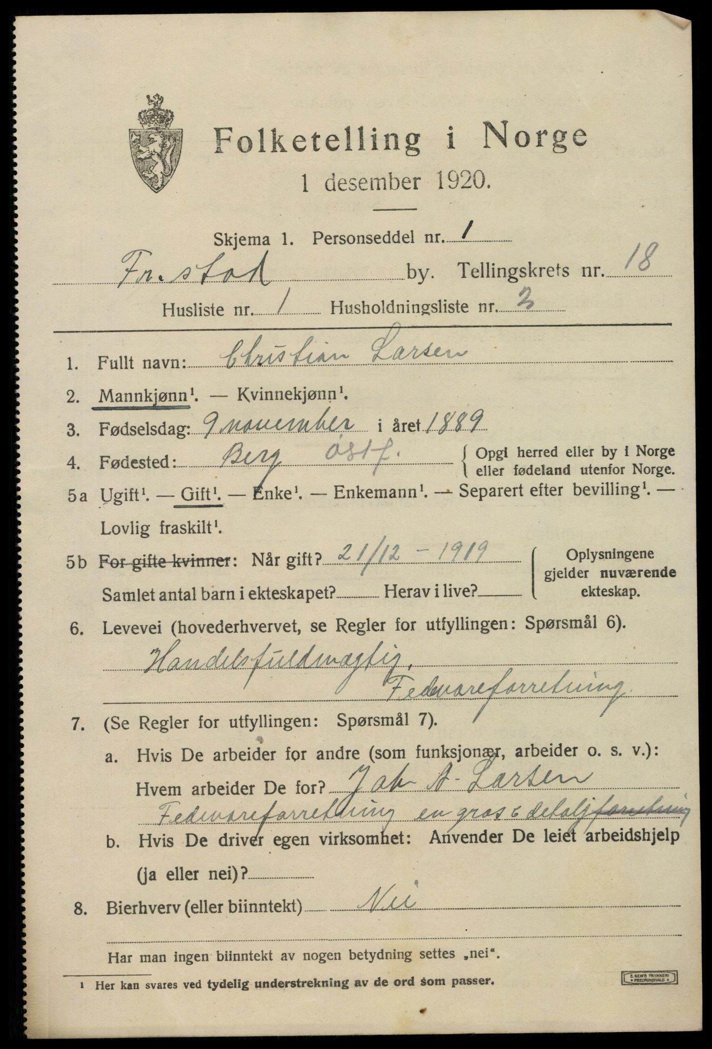 SAO, 1920 census for Fredrikstad, 1920, p. 40733