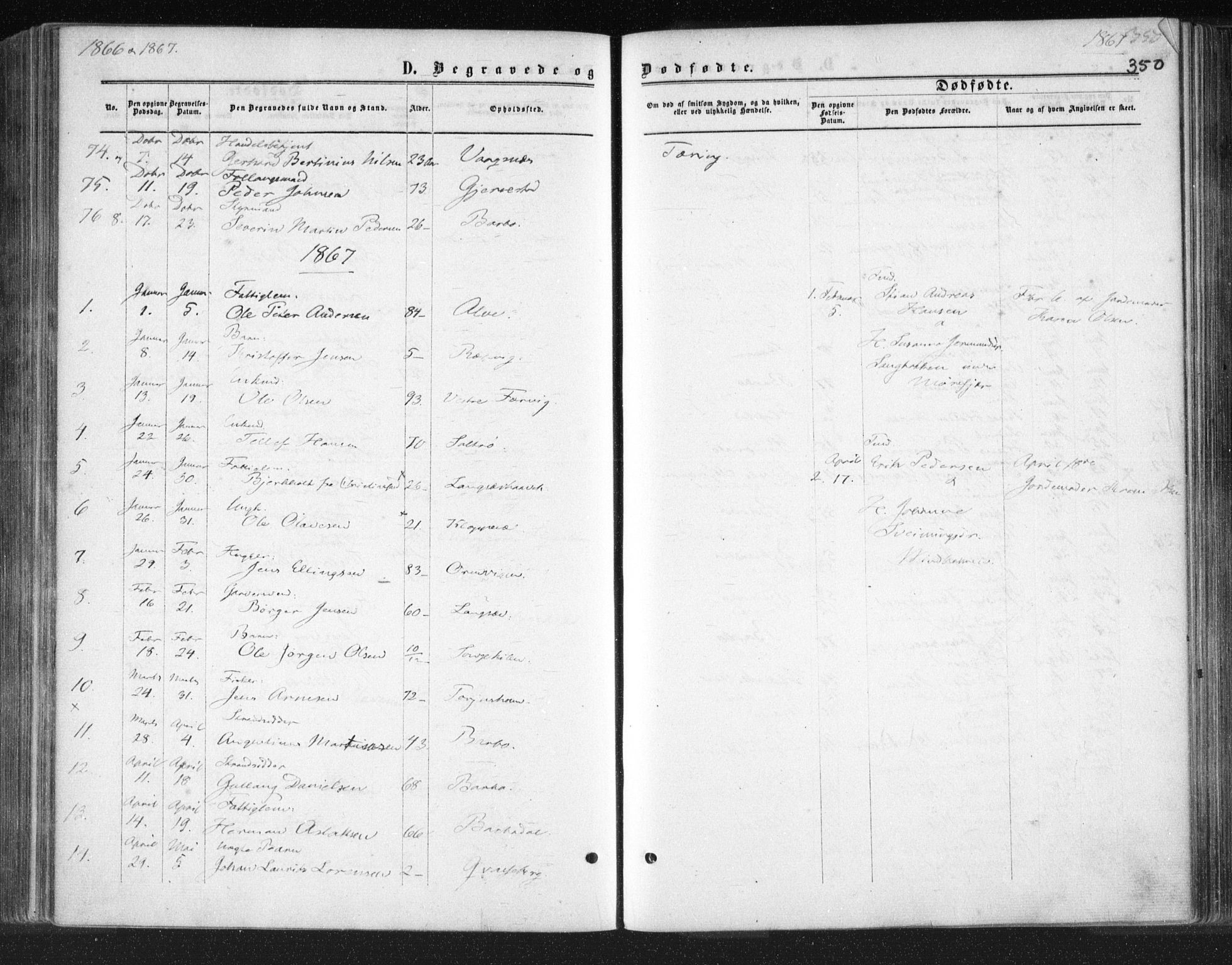 Tromøy sokneprestkontor, SAK/1111-0041/F/Fa/L0007: Parish register (official) no. A 7, 1864-1869, p. 350