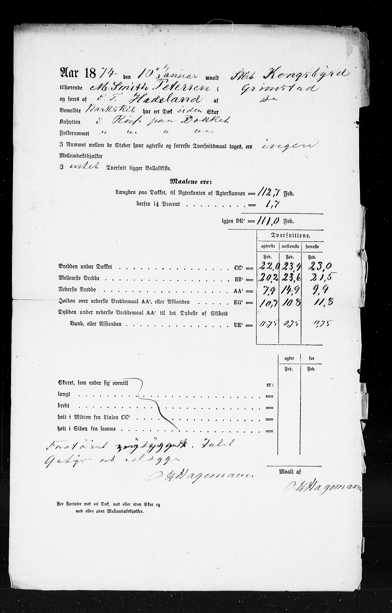 Grimstad tollsted, AV/SAK-1351-0006/H/Ha/L0207: Innleverte målebrev, 1861-1958, p. 7