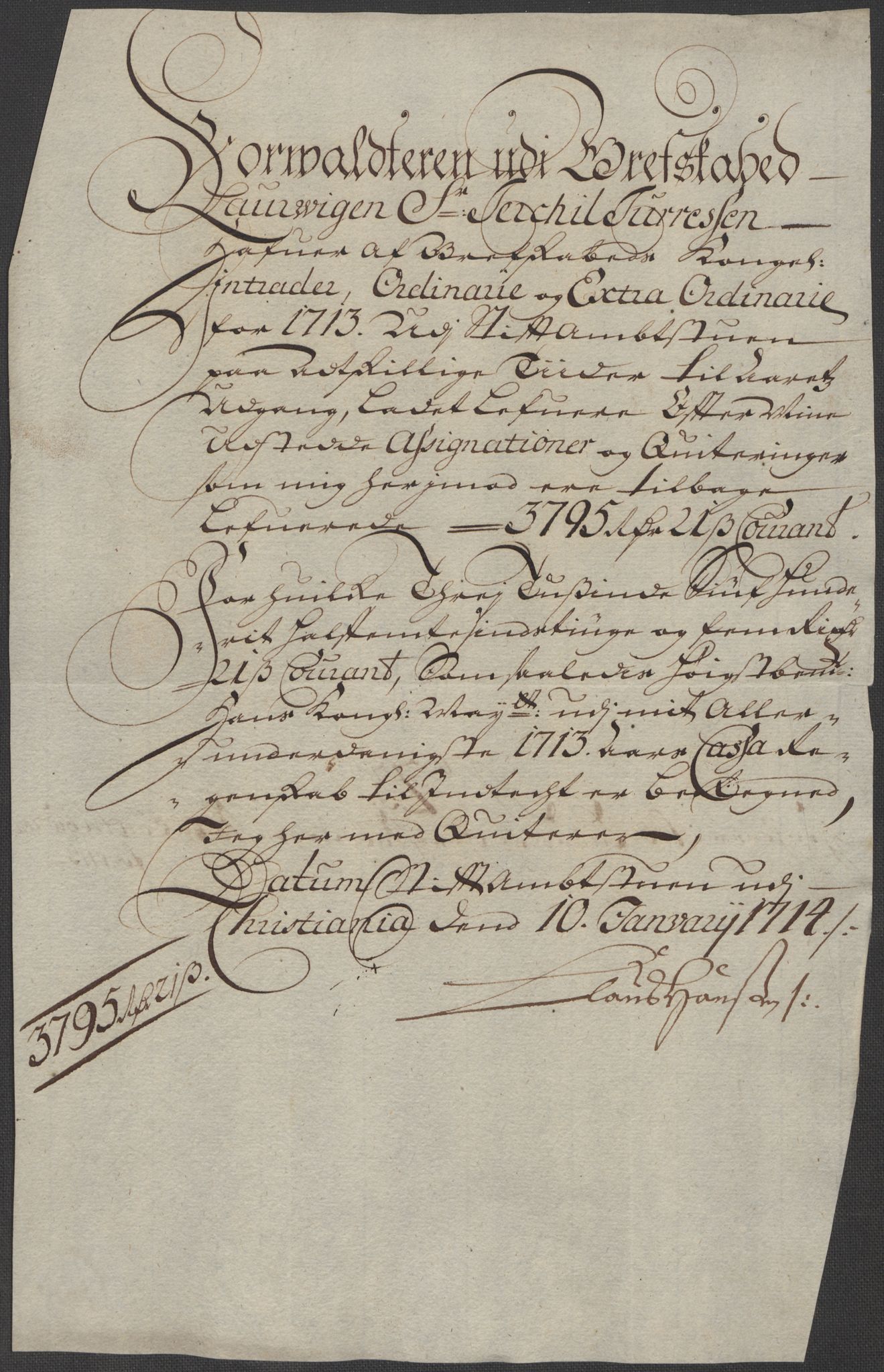 Rentekammeret inntil 1814, Reviderte regnskaper, Fogderegnskap, AV/RA-EA-4092/R33/L1985: Fogderegnskap Larvik grevskap, 1713, p. 346