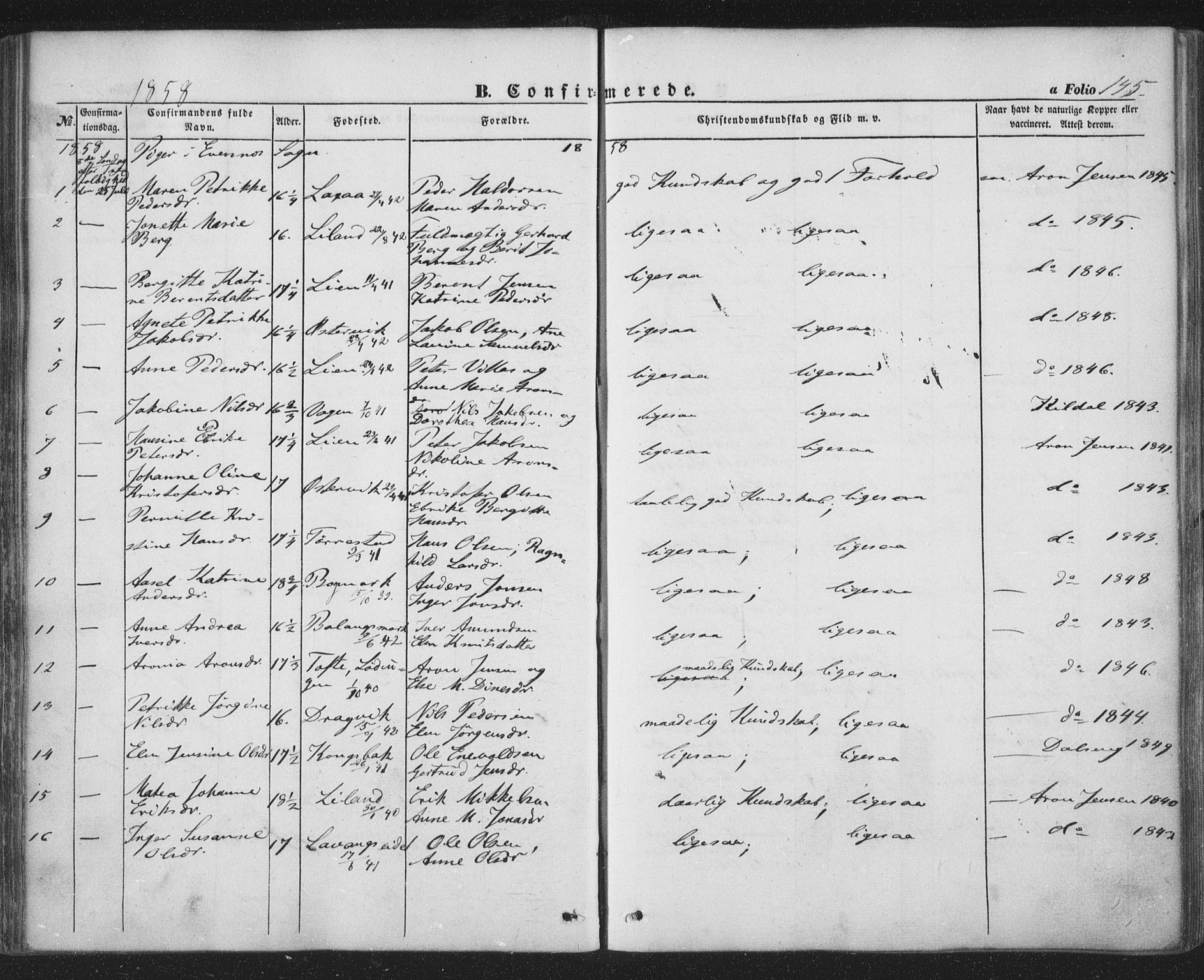 Ministerialprotokoller, klokkerbøker og fødselsregistre - Nordland, AV/SAT-A-1459/863/L0895: Parish register (official) no. 863A07, 1851-1860, p. 145