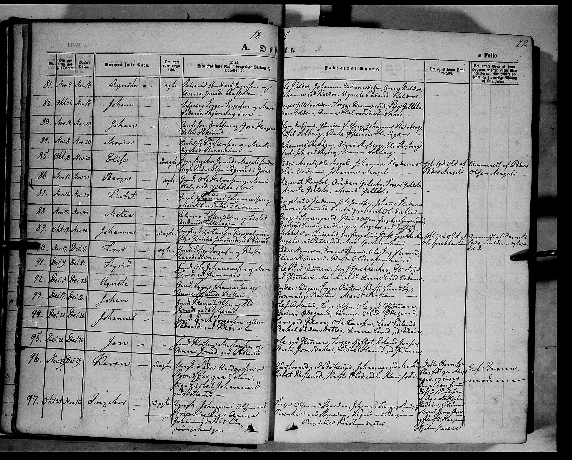 Øyer prestekontor, SAH/PREST-084/H/Ha/Haa/L0005: Parish register (official) no. 5, 1842-1857, p. 22