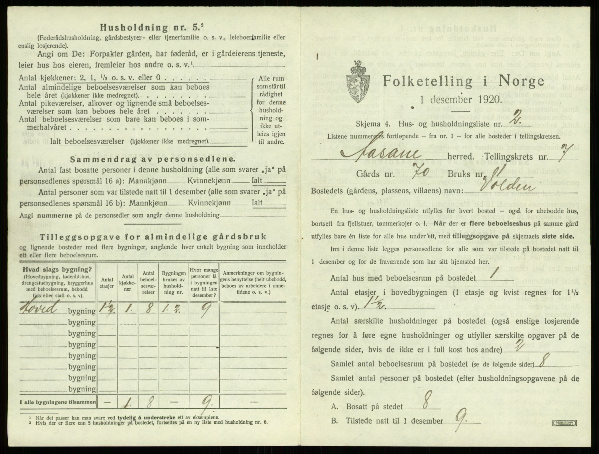 SAB, 1920 census for Åsane, 1920, p. 659