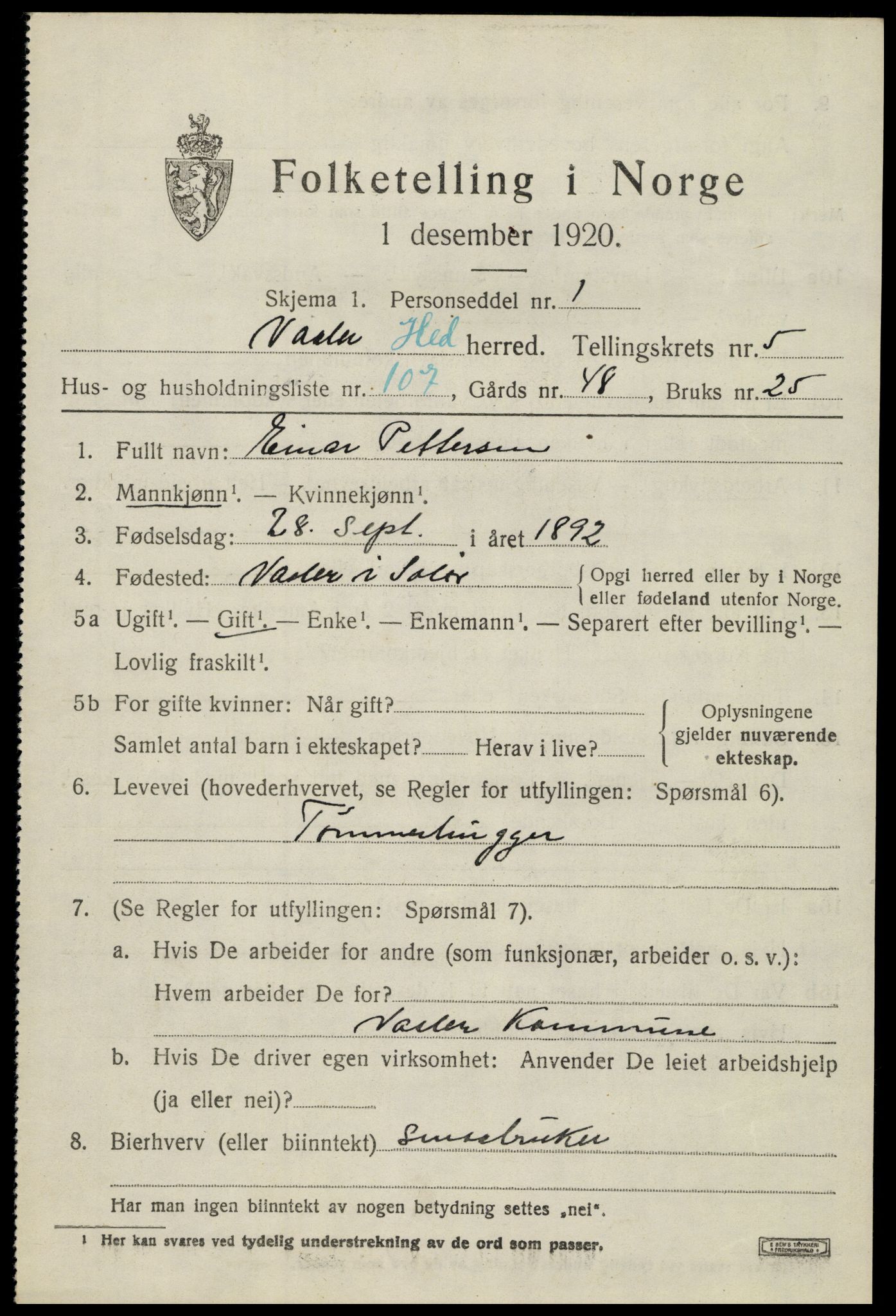 SAH, 1920 census for Våler (Hedmark), 1920, p. 6747