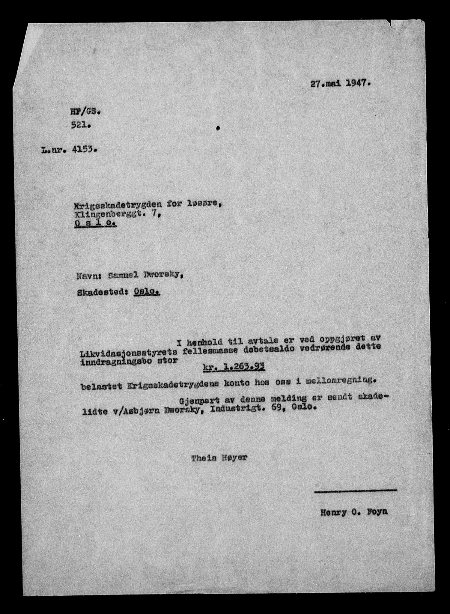 Justisdepartementet, Tilbakeføringskontoret for inndratte formuer, AV/RA-S-1564/H/Hc/Hcc/L0932: --, 1945-1947, p. 99