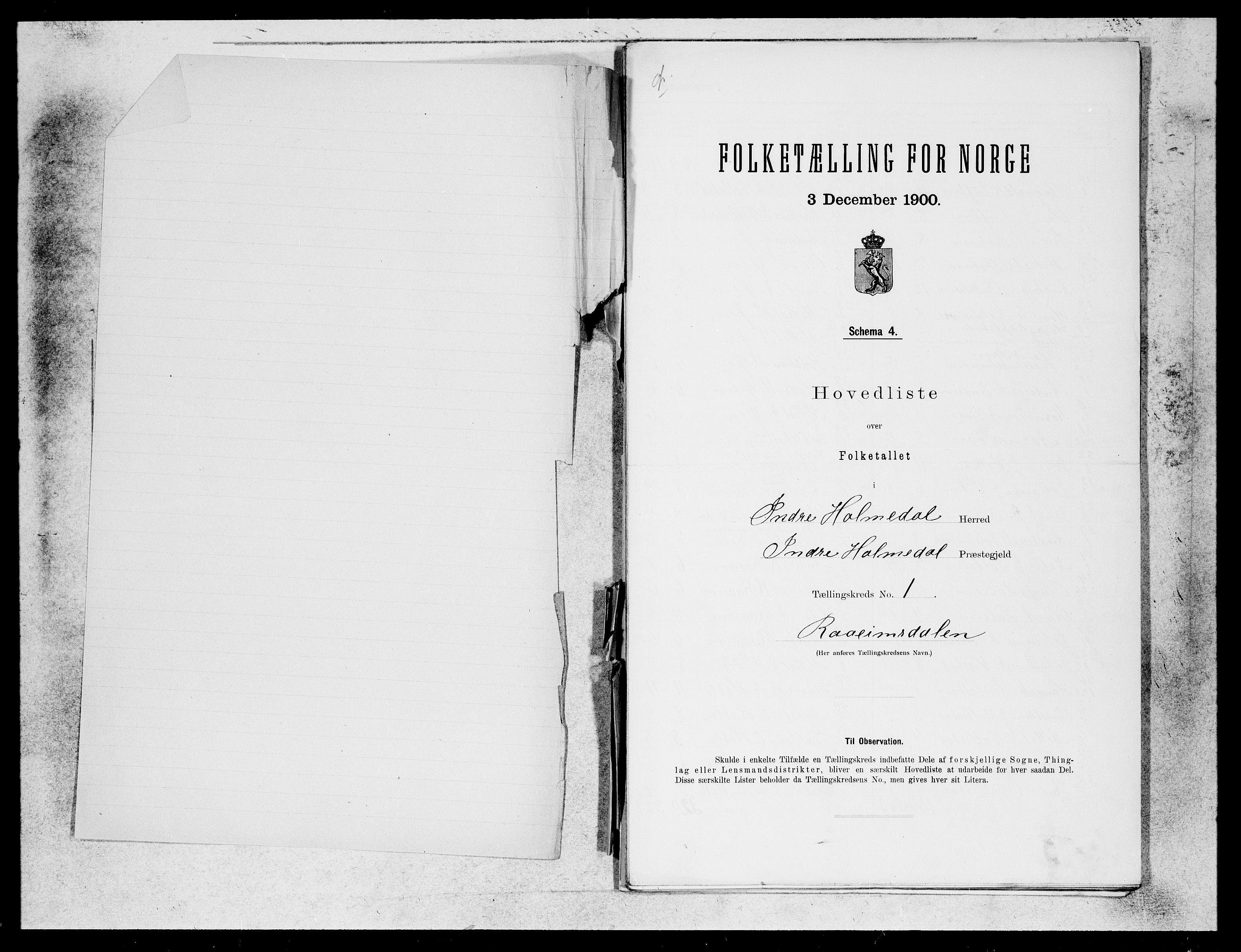 SAB, 1900 census for Indre Holmedal, 1900, p. 1