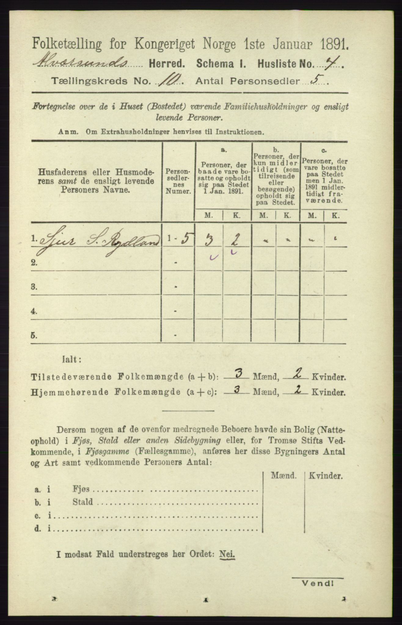 RA, 1891 census for 1257 Alversund, 1891, p. 3432