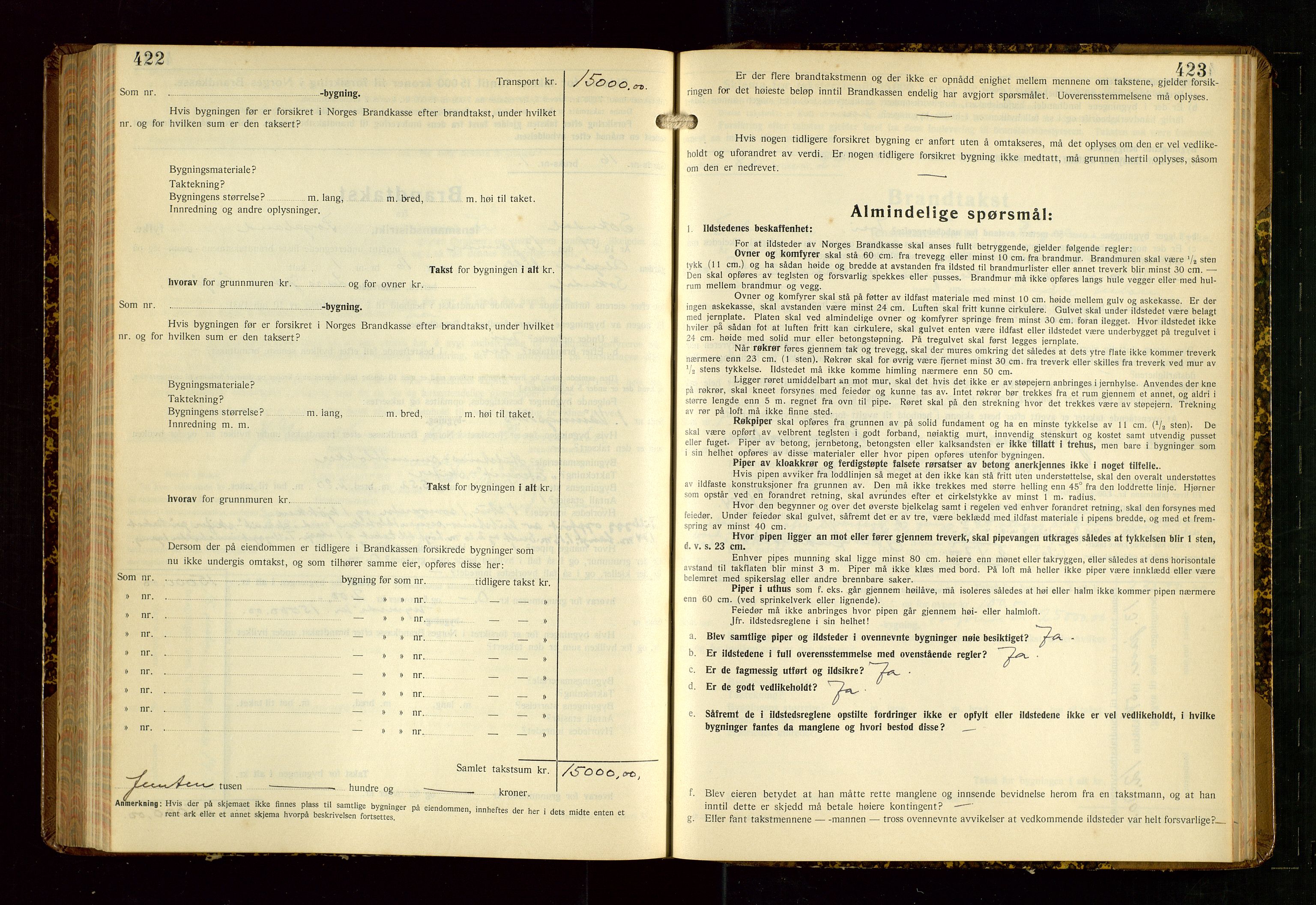 Sokndal lensmannskontor, AV/SAST-A-100417/Gob/L0008: "Brandtakst-Protokoll", 1937-1955, p. 422-423