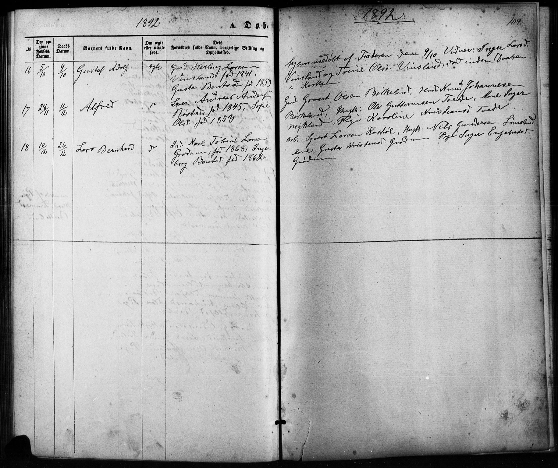 Birkenes sokneprestkontor, SAK/1111-0004/F/Fb/L0003: Parish register (copy) no. B 3, 1876-1892, p. 104